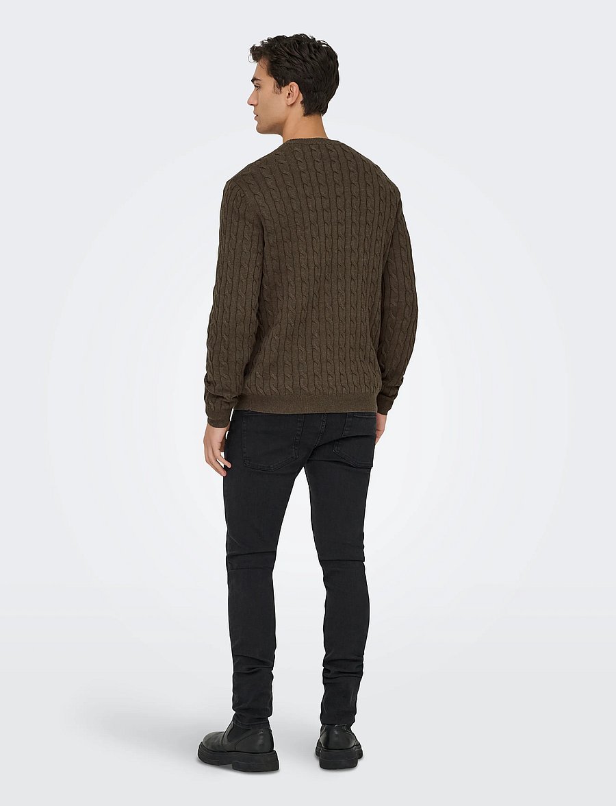 ONLY & SONS - ONSLOUI REG 12 CABEL CREW KNIT NOOS - rundhals - coffee bean - 3