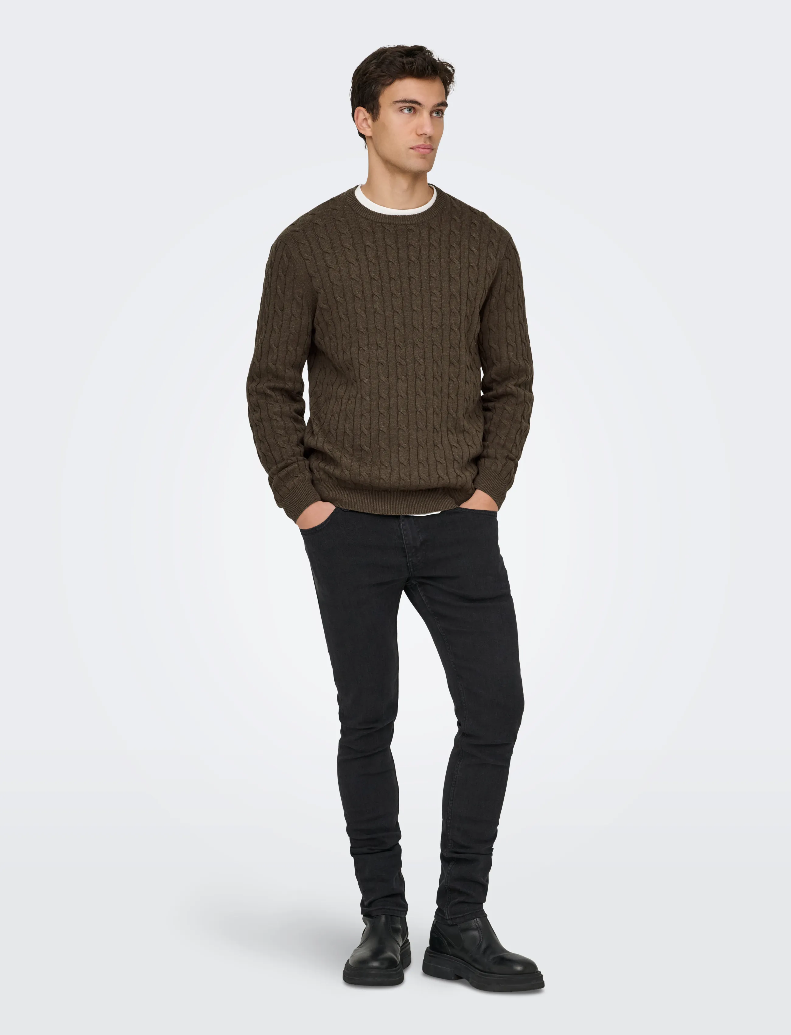 ONLY & SONS - ONSLOUI REG 12 CABEL CREW KNIT NOOS - rundhals - coffee bean - 4