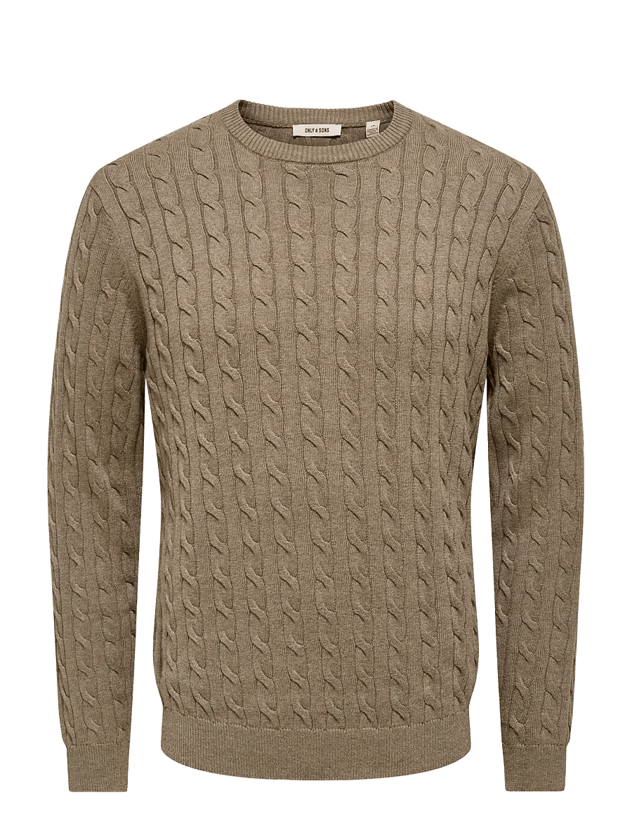 ONLY & SONS - ONSLOUI REG 12 CABEL CREW KNIT NOOS - rund hals - desert taupe - 1