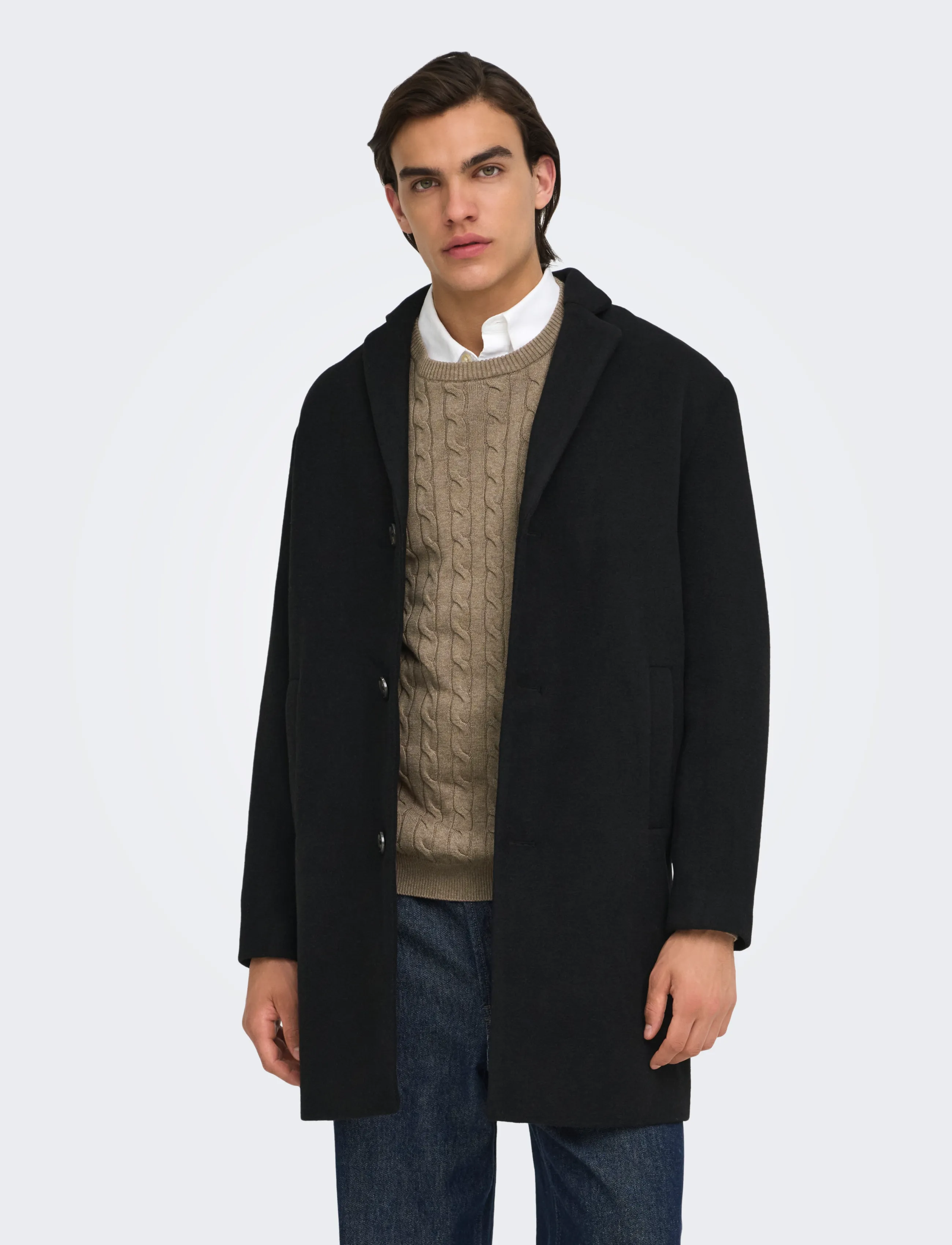 ONLY & SONS ONSLOUI REG 12 CABEL CREW KNIT NOOS - Kollektioner - DESERT TAUPE / brown