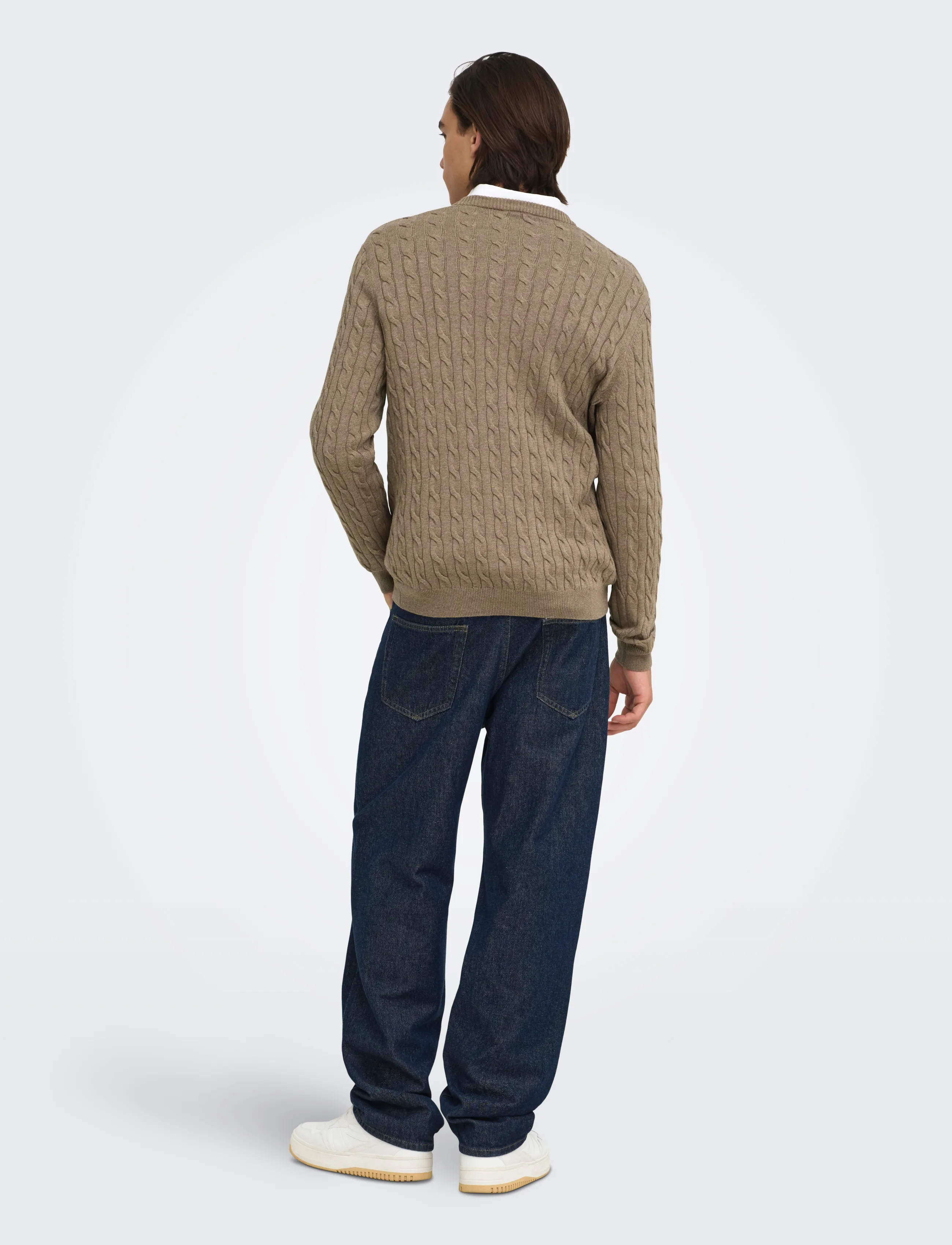 ONLY & SONS - ONSLOUI REG 12 CABEL CREW KNIT NOOS - desert taupe - 3