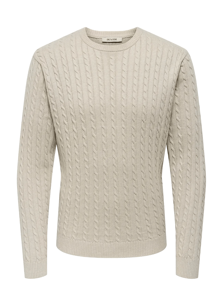 ONLY & SONS - ONSLOUI REG 12 CABEL CREW KNIT NOOS - round necks - oatmeal - 1