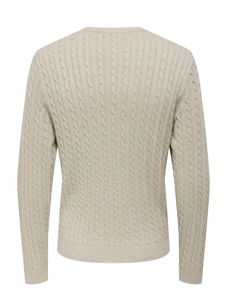 ONLY & SONS - ONSLOUI REG 12 CABEL CREW KNIT NOOS - round necks - oatmeal - 2