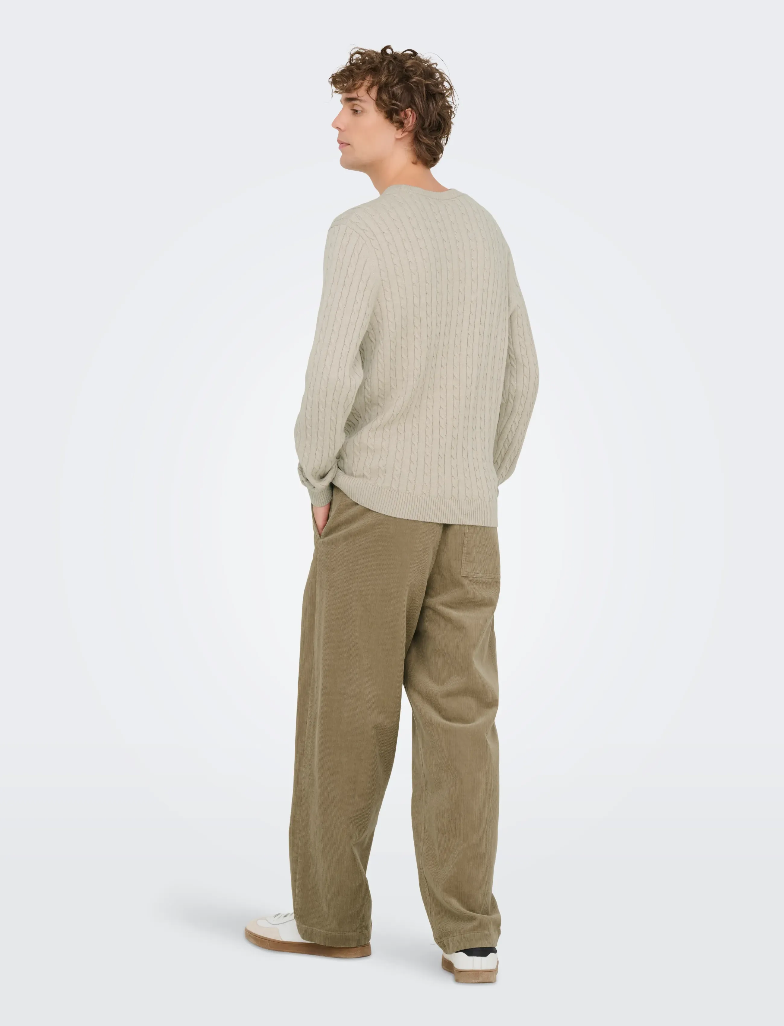 ONLY & SONS - ONSLOUI REG 12 CABEL CREW KNIT NOOS - round necks - oatmeal - 3