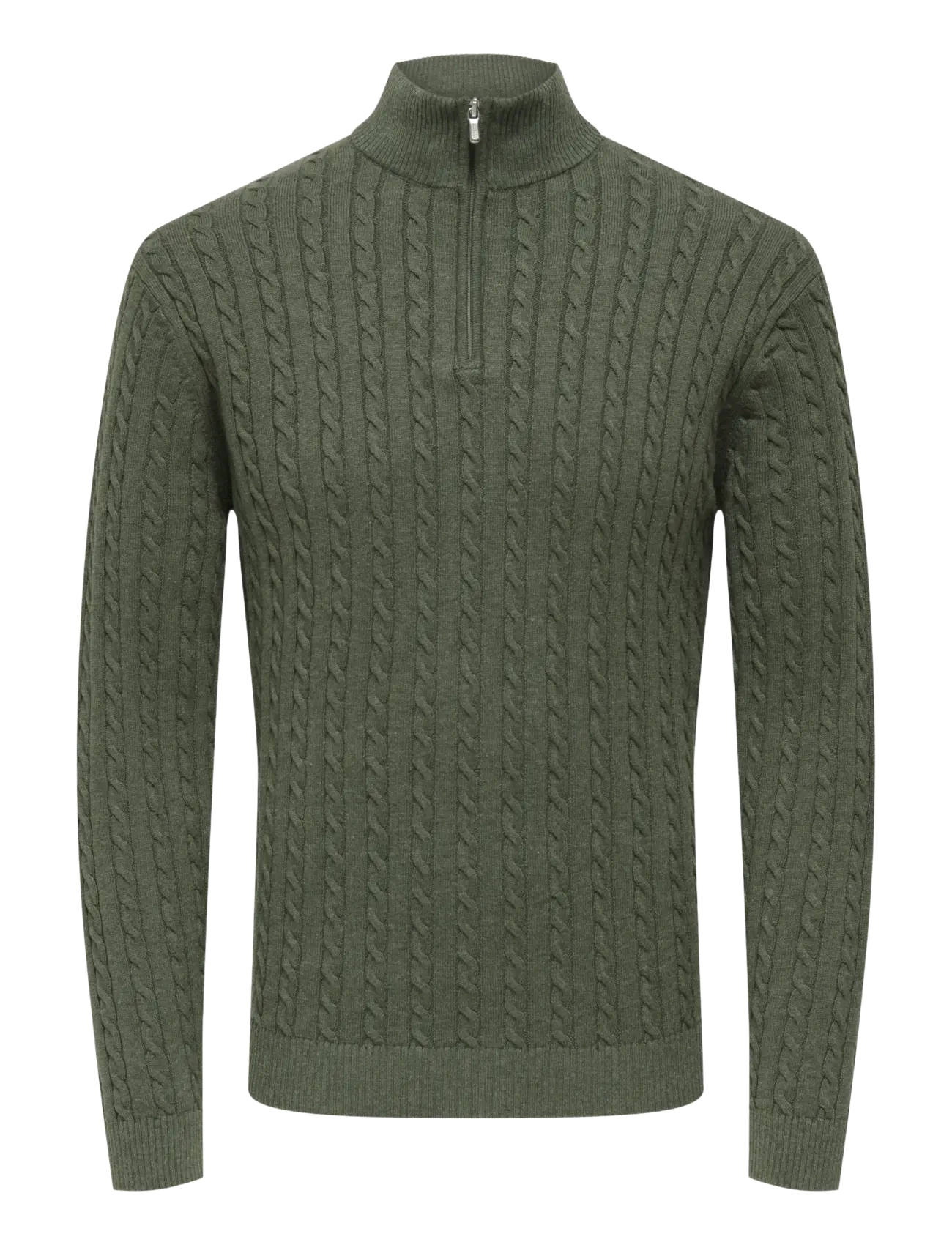 ONLY & SONS ONSLOUI REG 12 CABEL HALF ZIP KNIT NOOS - Knitwear - CASTOR GRAY / khaki/green