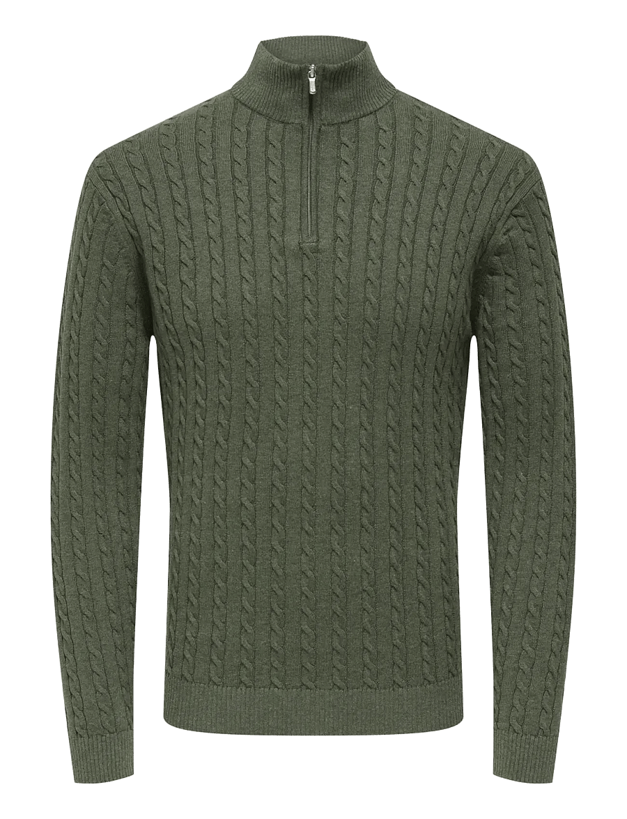 ONLY & SONS - ONSLOUI REG 12 CABEL HALF ZIP KNIT NOOS - half zip jumpers - castor gray - 1