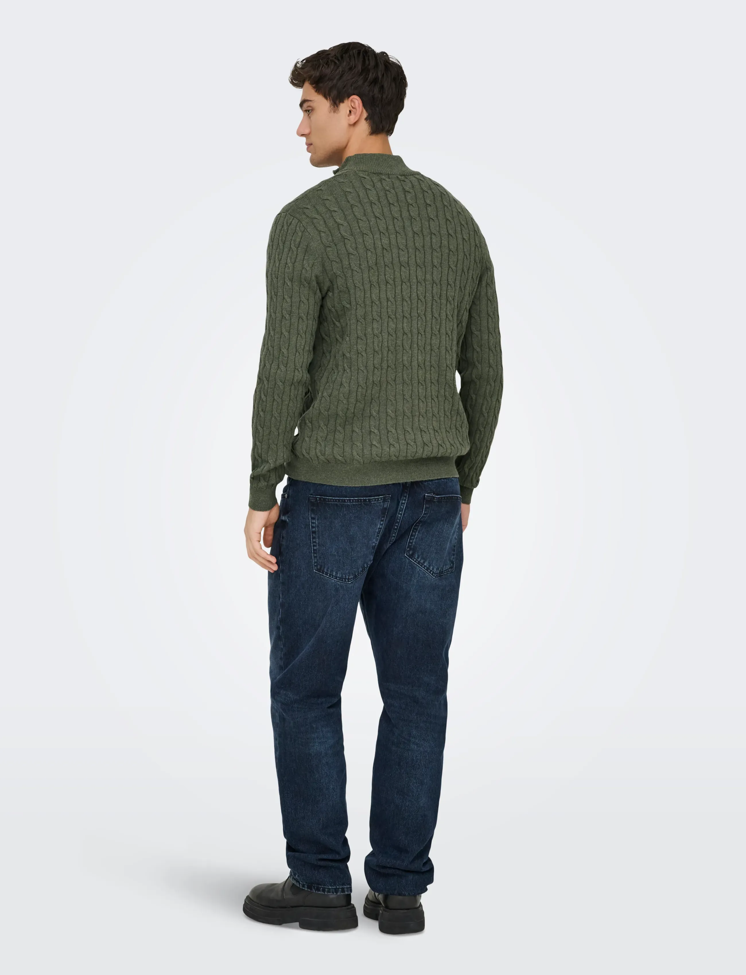 ONLY & SONS - ONSLOUI REG 12 CABEL HALF ZIP KNIT NOOS - half zip jumpers - castor gray - 3
