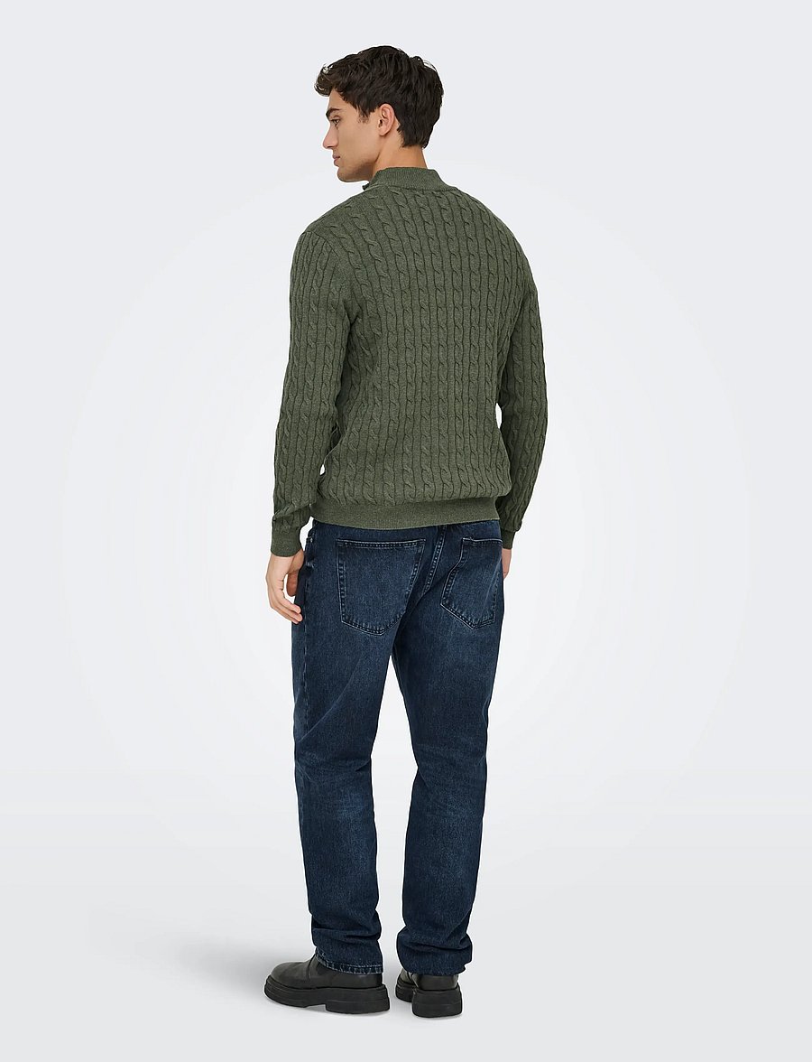 ONLY & SONS - ONSLOUI REG 12 CABEL HALF ZIP KNIT NOOS - half zip jumpers - castor gray - 3