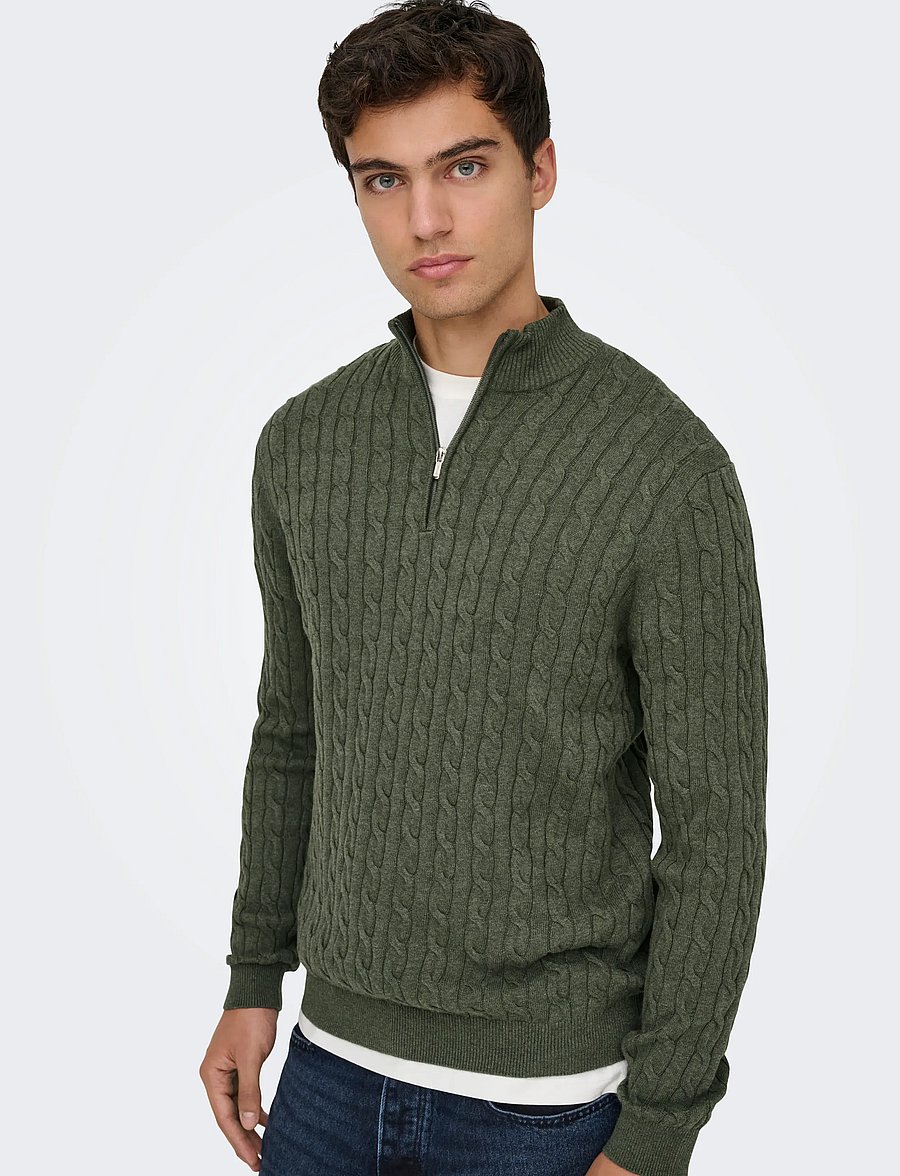 ONLY & SONS - ONSLOUI REG 12 CABEL HALF ZIP KNIT NOOS - half zip jumpers - castor gray - 5