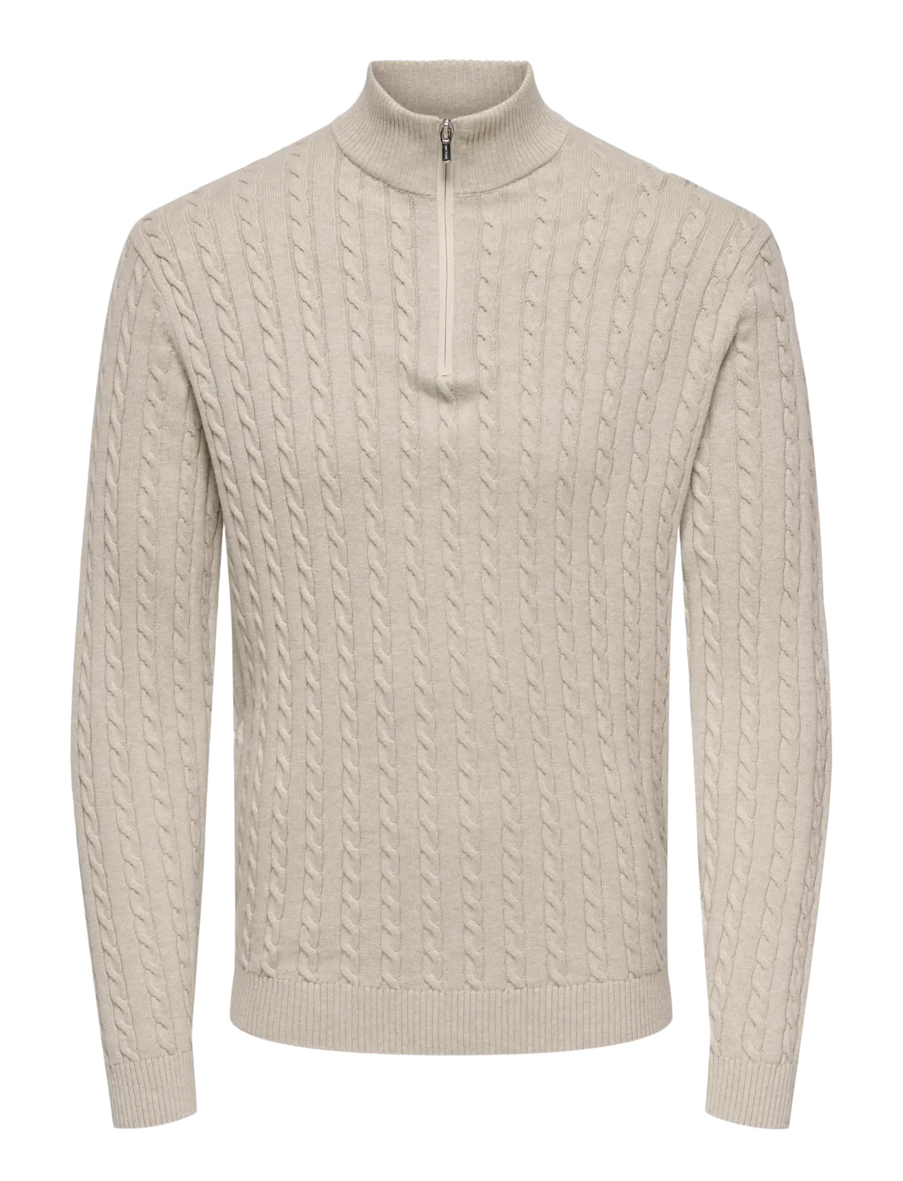 ONLY & SONS ONSLOUI REG 12 CABEL HALF ZIP KNIT NOOS - Knitwear - OATMEAL / beige
