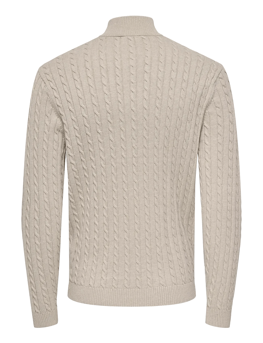 ONLY & SONS - ONSLOUI REG 12 CABEL HALF ZIP KNIT NOOS - half zip jumpers - oatmeal - 2