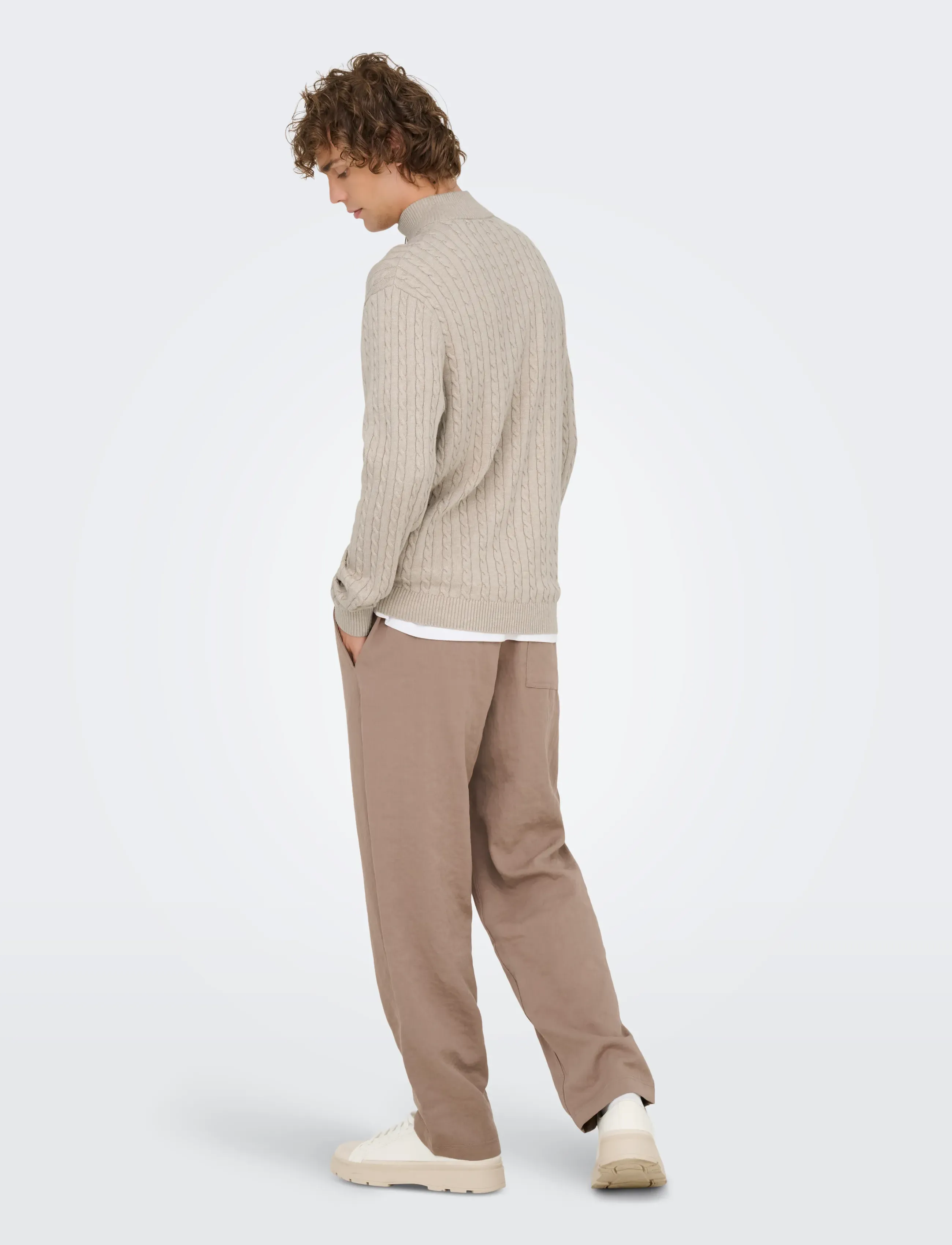 ONLY & SONS - ONSLOUI REG 12 CABEL HALF ZIP KNIT NOOS - half zip jumpers - oatmeal - 3