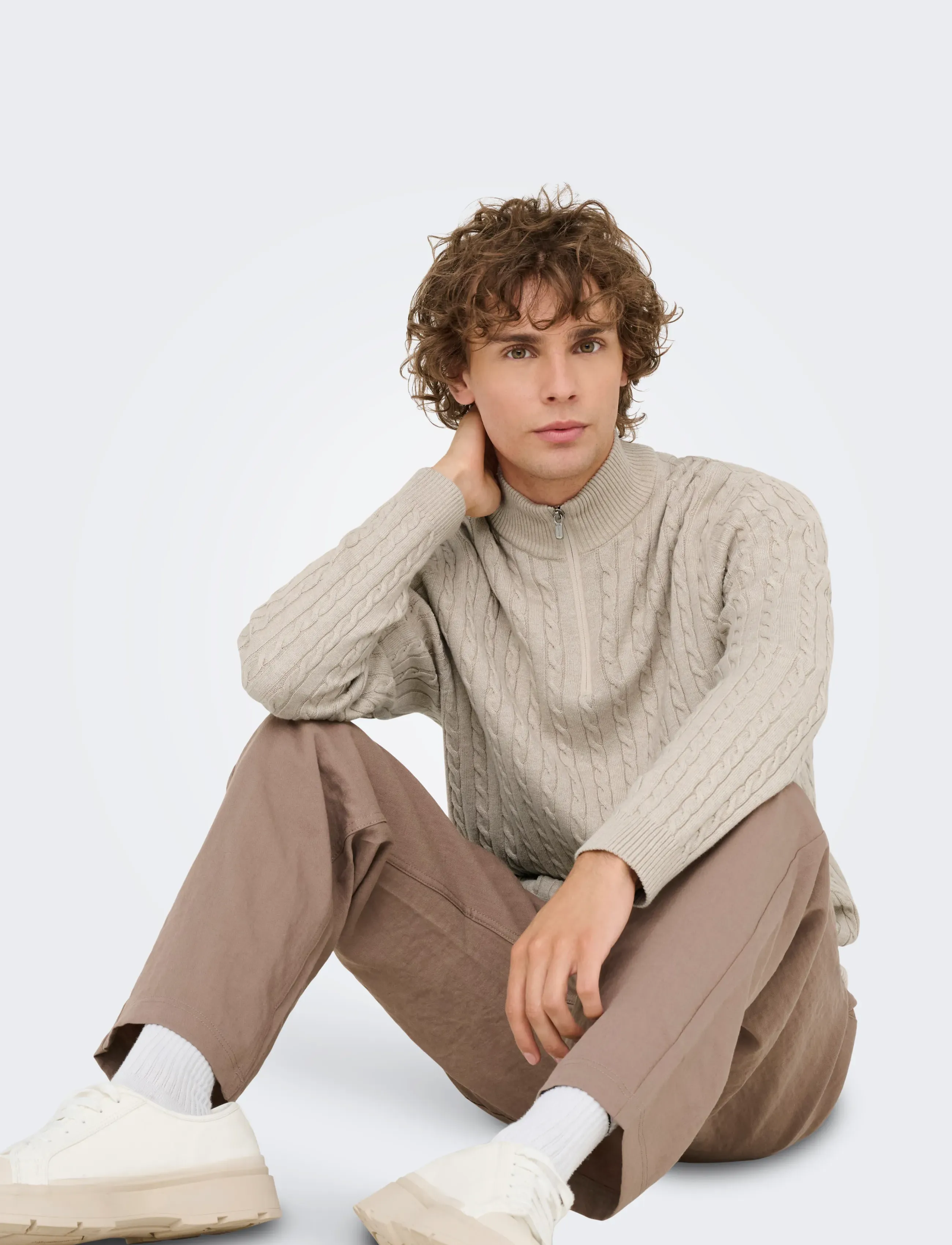 ONLY & SONS Onsloui Reg 12 Cabel Half Zip Knit Noos stickade tröjor herr – bild 5