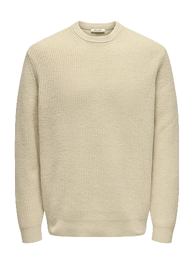 ONLY & SONS ONSJIM RLX MERINO CREW KNIT - Round Necks - OATMEAL / cream