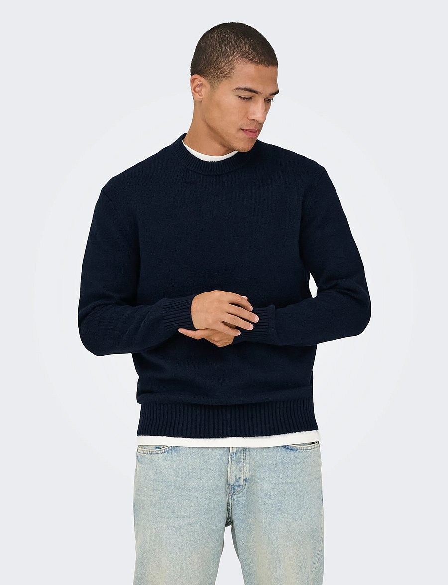 ONLY & SONS - ONSJAMES RLX CREW KNIT NOOS - Ümara kaelusega - dark sapphire - 0
