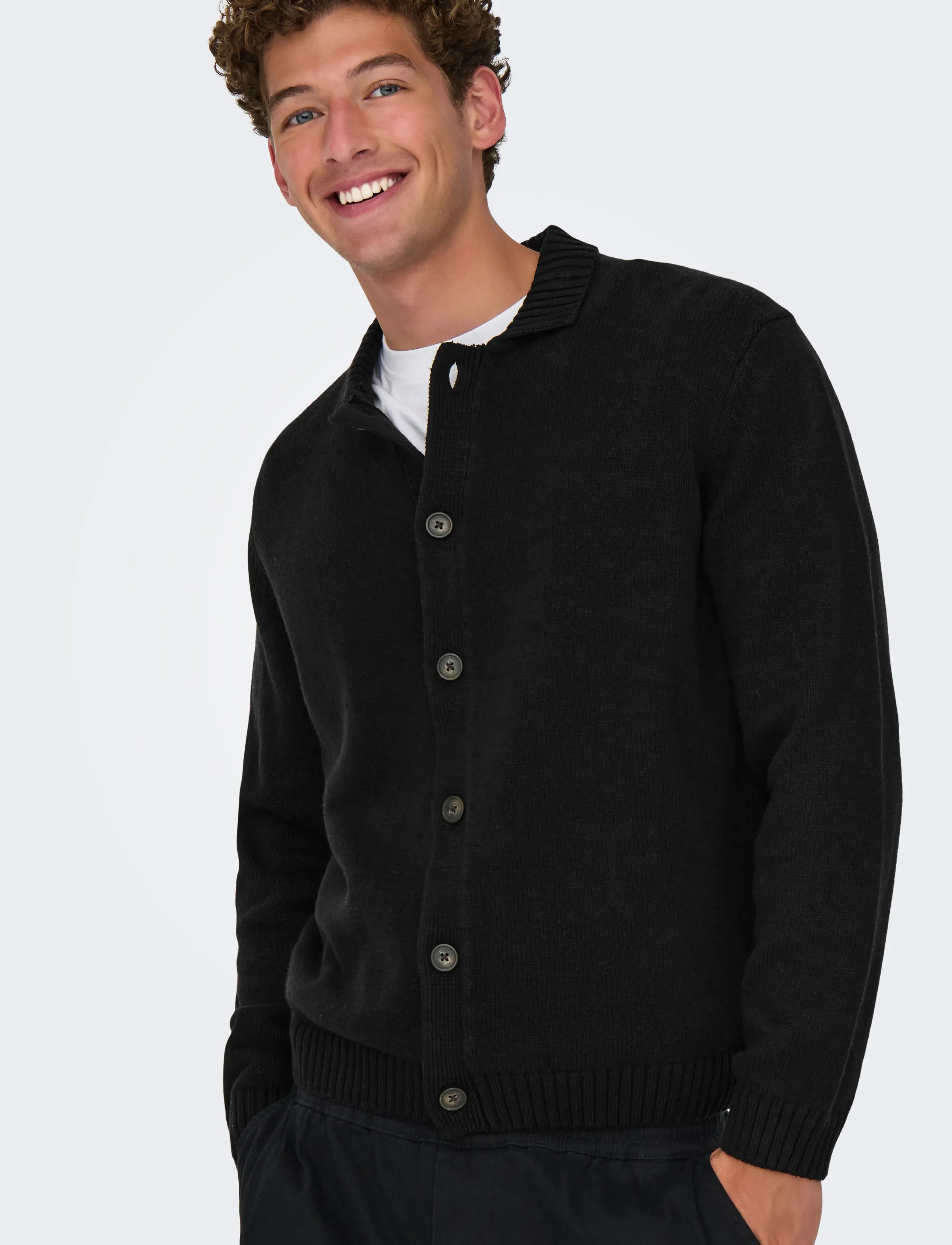 ONLY & SONS - ONSJACOB REG LS CARDIGAN KNIT - mallistot - black - 4