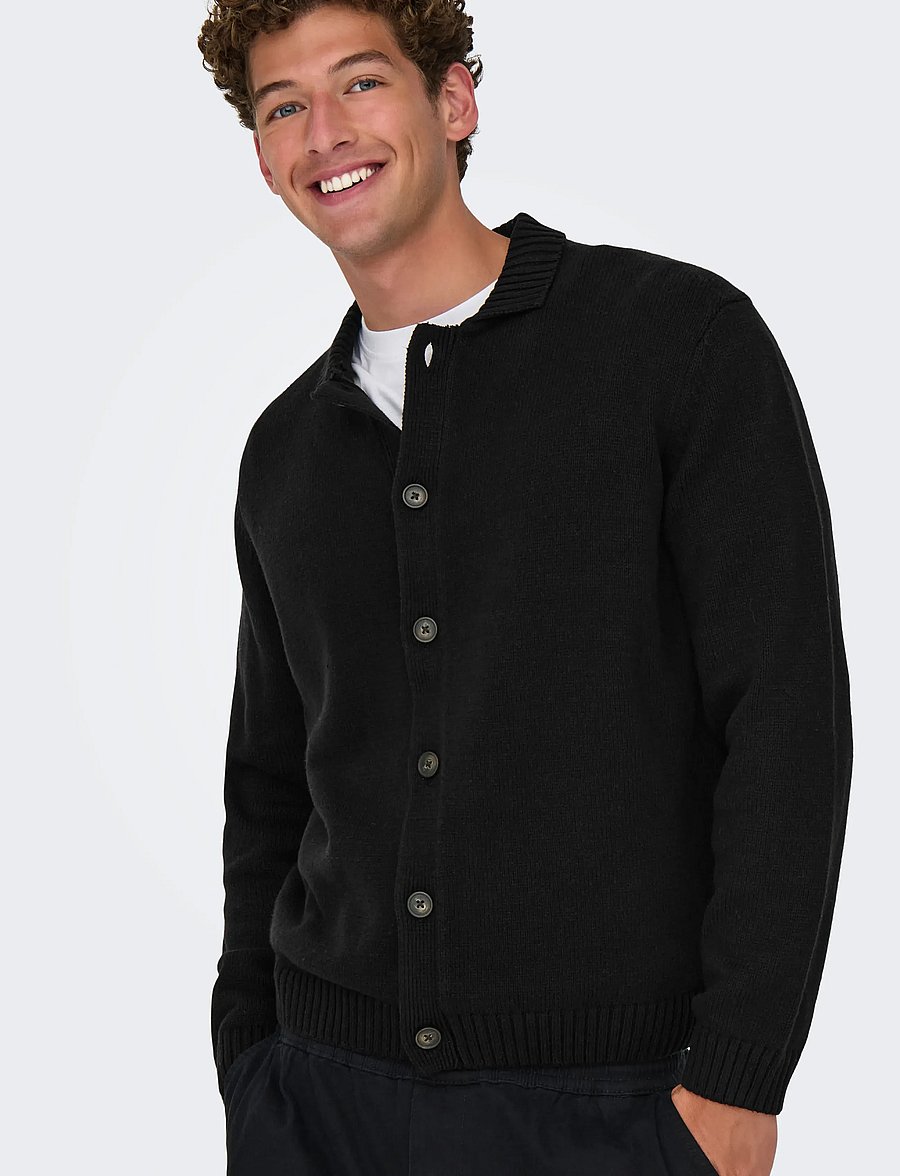 ONLY & SONS - ONSJACOB REG LS CARDIGAN KNIT - cardigans - black - 4