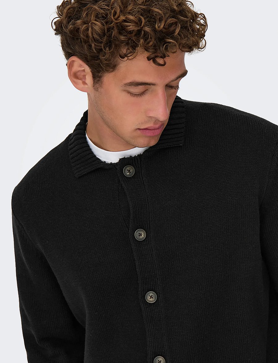 ONLY & SONS - ONSJACOB REG LS CARDIGAN KNIT - cardigans - black - 5