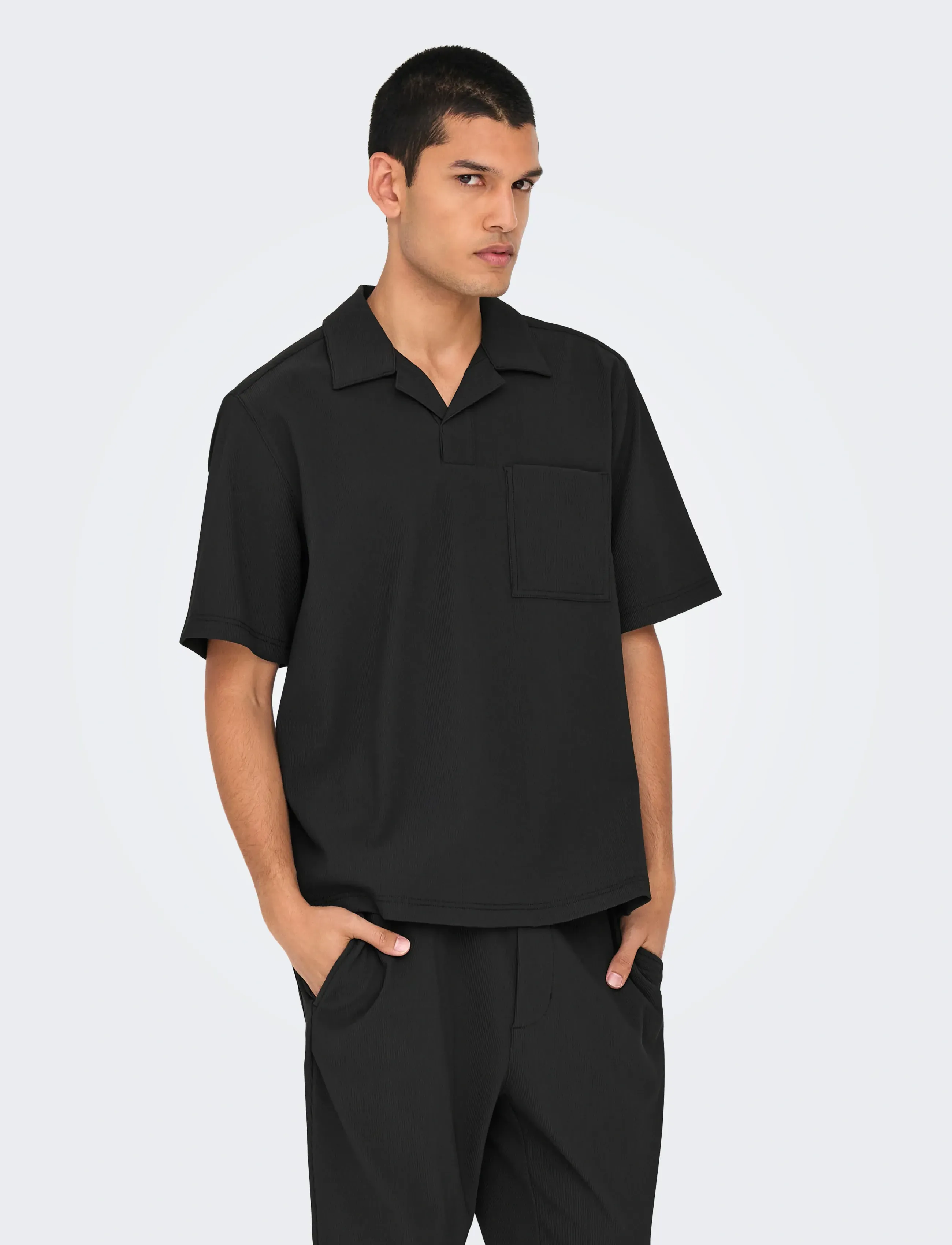 ONLY & SONS Onspli Plisse Shirt, L, Black, Poloer > Kortærmede, Herre