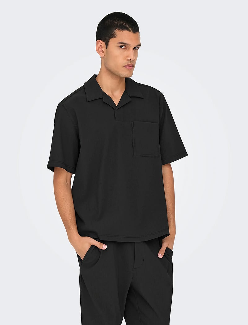 ONLY & SONS - ONSPLI PLISSE SHIRT - kurzärmelig - jet black - 0
