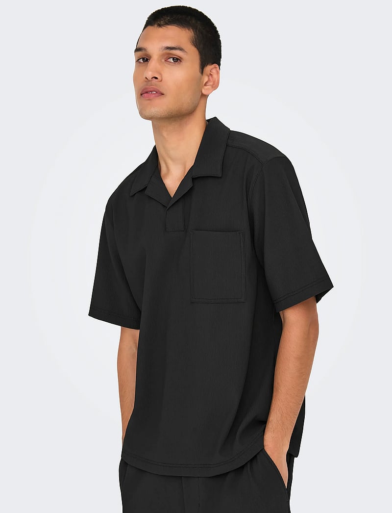 ONLY & SONS - ONSPLI PLISSE SHIRT - kurzärmelig - jet black - 4