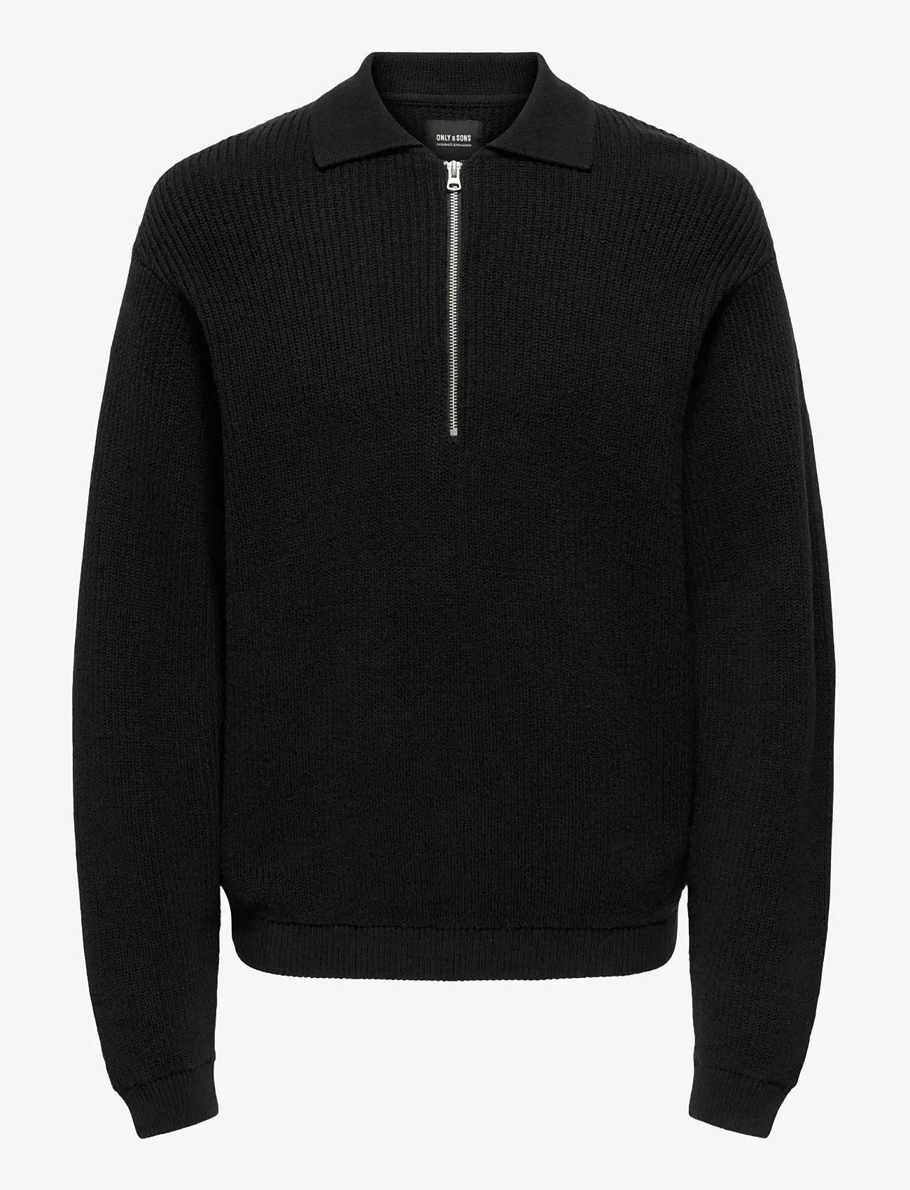 ONLY & SONS - ONSKAISER RLX LS 1/2 ZIP POLO KNIT NOOS - long-sleeved knitted polos - black - 0