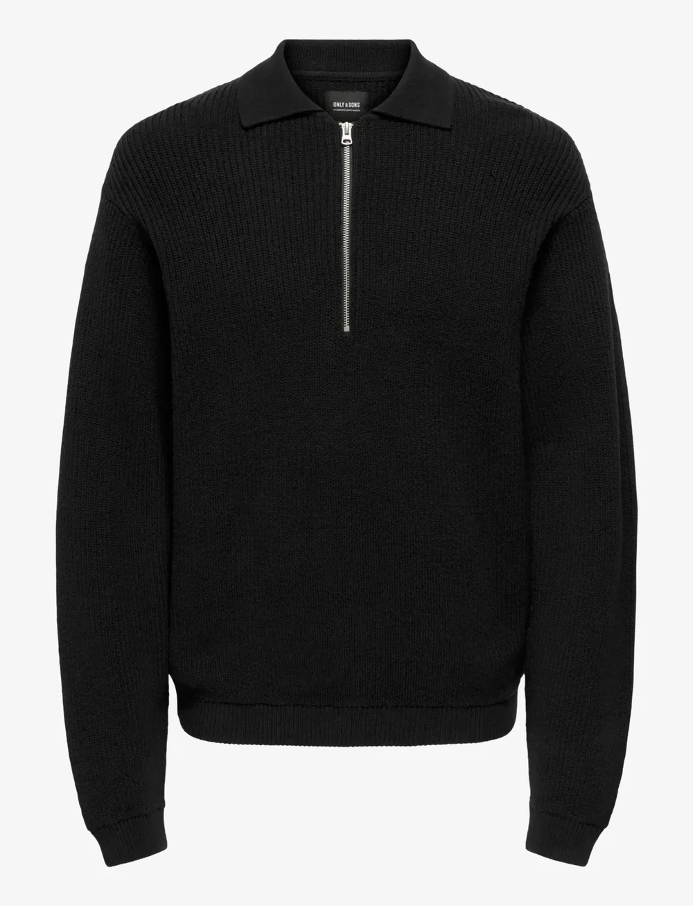 ONLY & SONS - ONSKAISER RLX LS 1/2 ZIP POLO KNIT NOOS - adīti polo krekli ar garām piedurknēm - black - 0