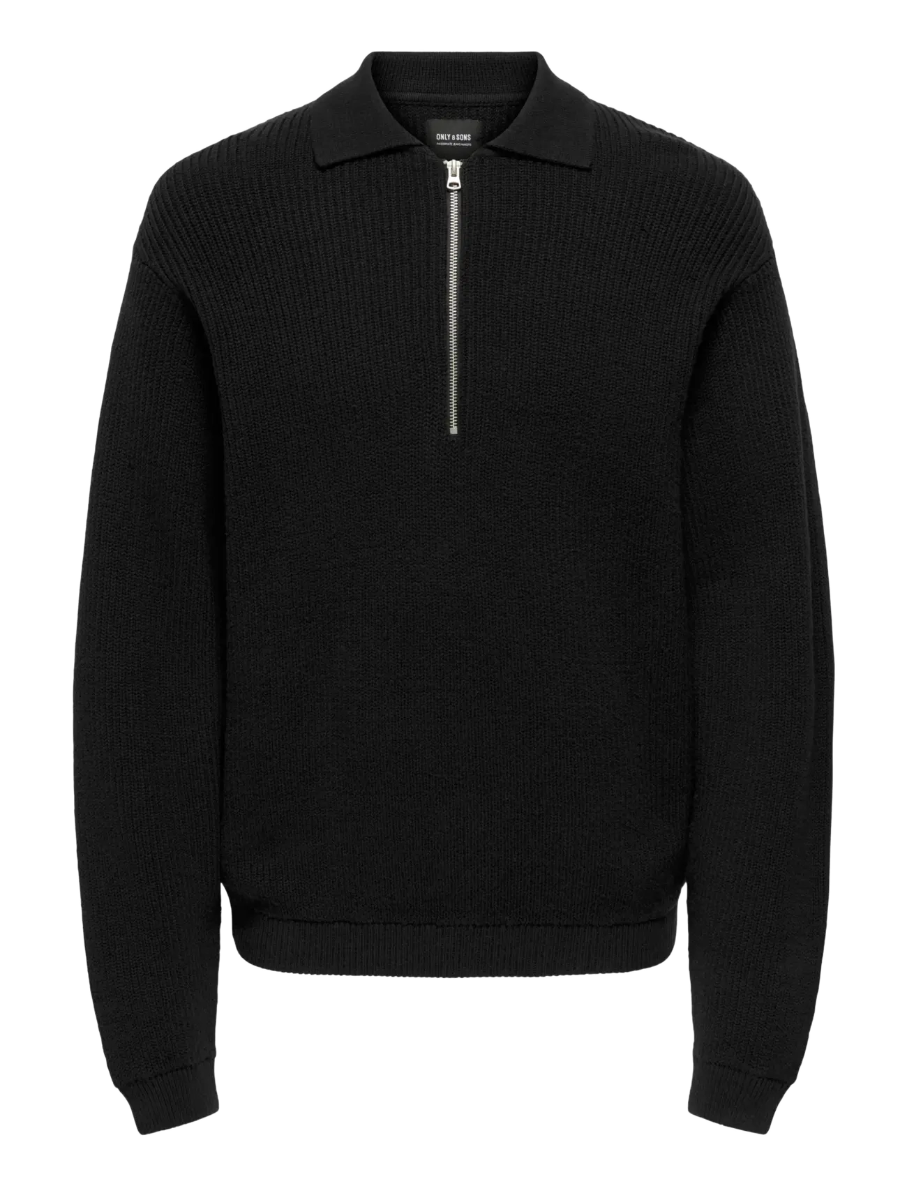 ONLY & SONS ONSKAISER RLX LS 1/2 ZIP POLO KNIT NOOS - Strickmode - BLACK / black