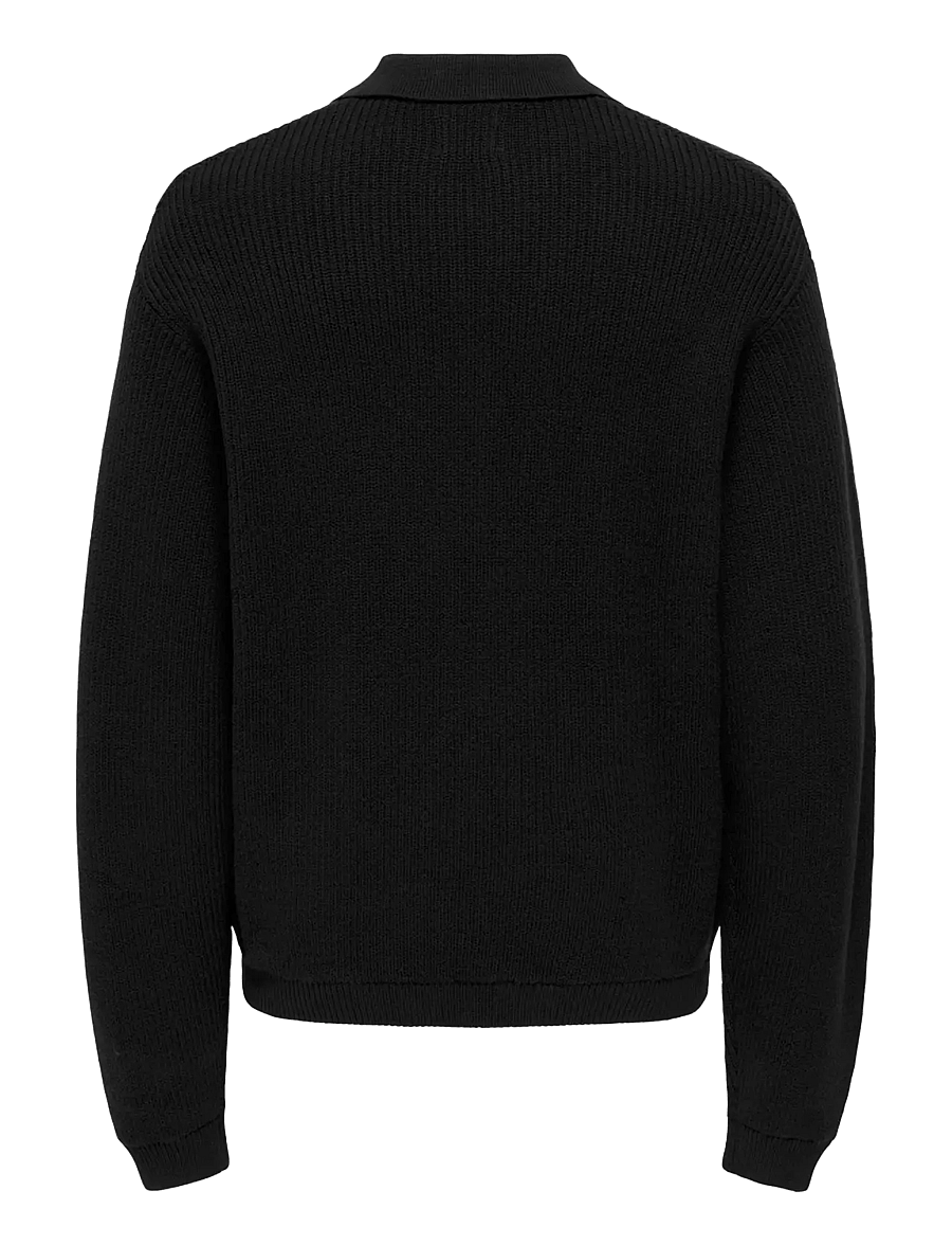 ONLY & SONS - ONSKAISER RLX LS 1/2 ZIP POLO KNIT NOOS - langärmelige gestrickte polohemden - black - 1