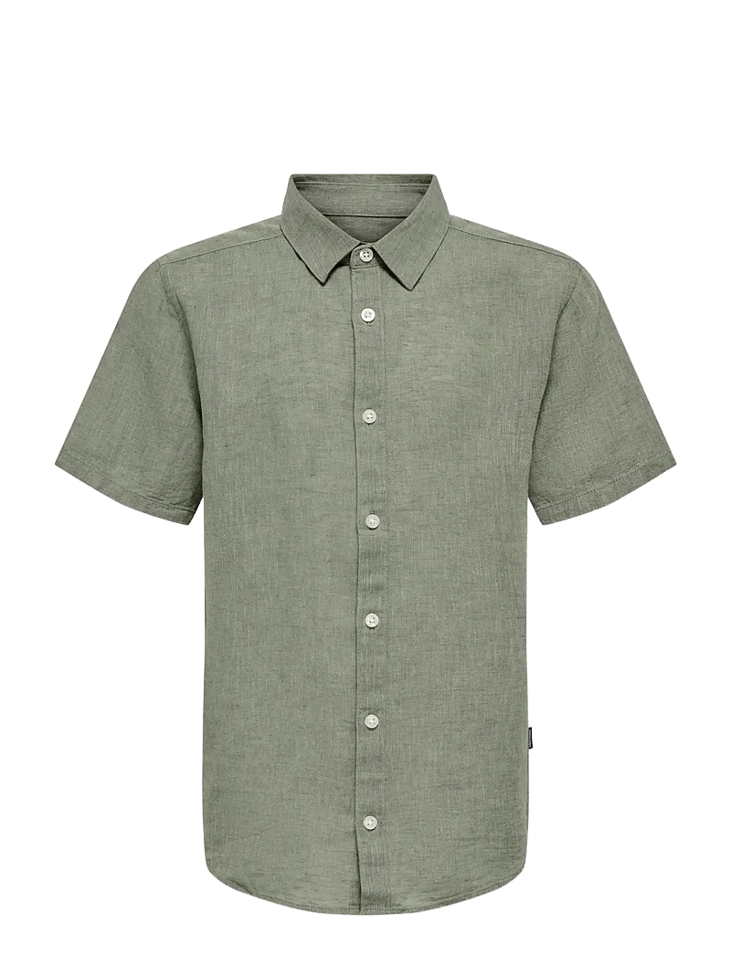 ONLY & SONS - OSJCAIDEN LIFE SS SOLID LINEN SHIRT WVN - kurzärmlige hemden - swamp - 1