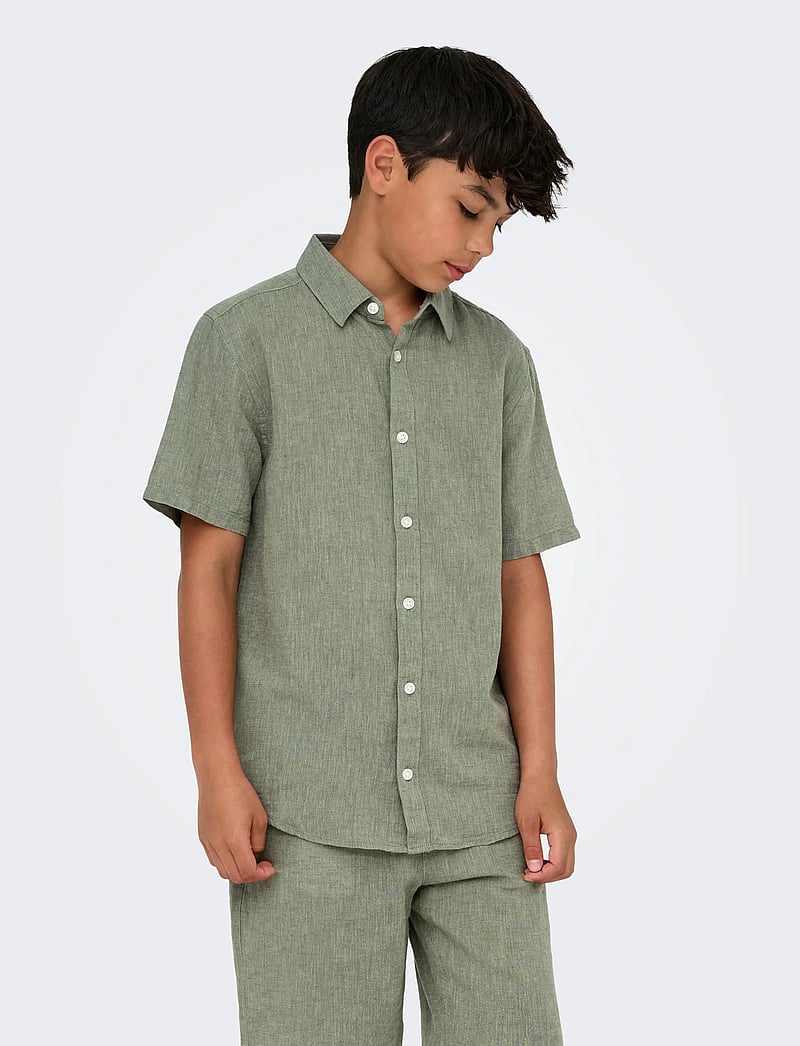 ONLY & SONS - OSJCAIDEN LIFE SS SOLID LINEN SHIRT WVN - kurzärmlige hemden - swamp - 0