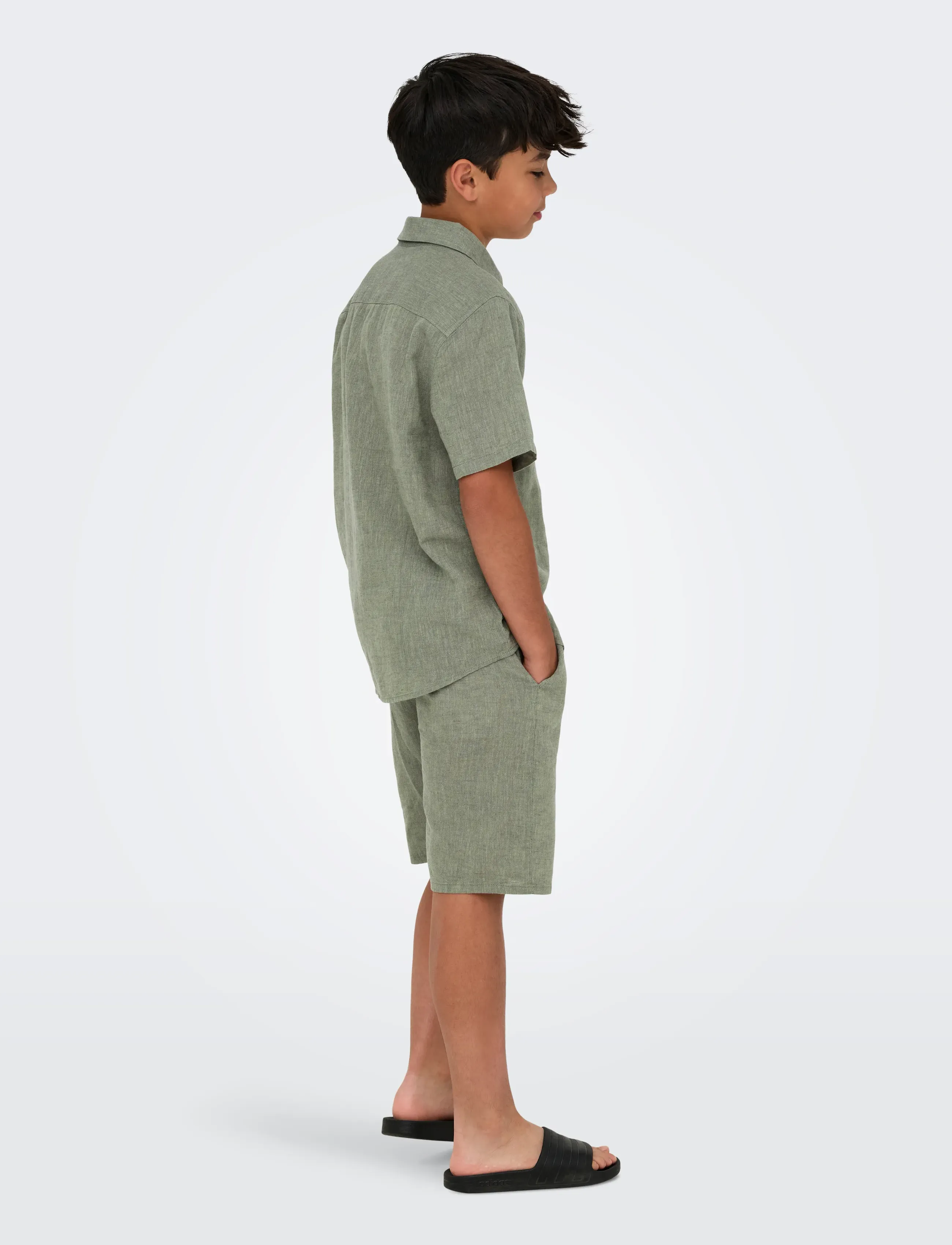 ONLY & SONS - OSJCAIDEN LIFE SS SOLID LINEN SHIRT WVN - lühikeste varrukatega särgid - swamp - 3