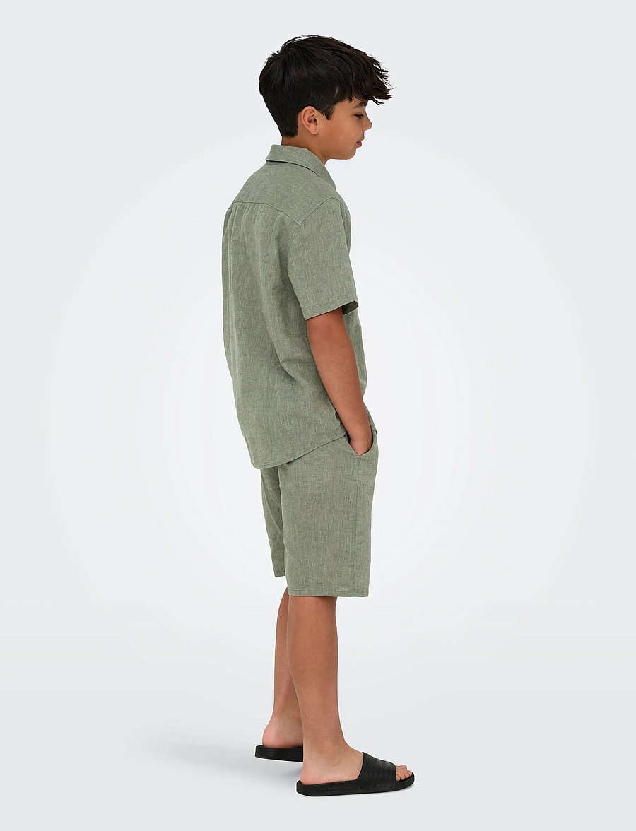 ONLY & SONS - OSJCAIDEN LIFE SS SOLID LINEN SHIRT WVN - lühikeste varrukatega särgid - swamp - 3