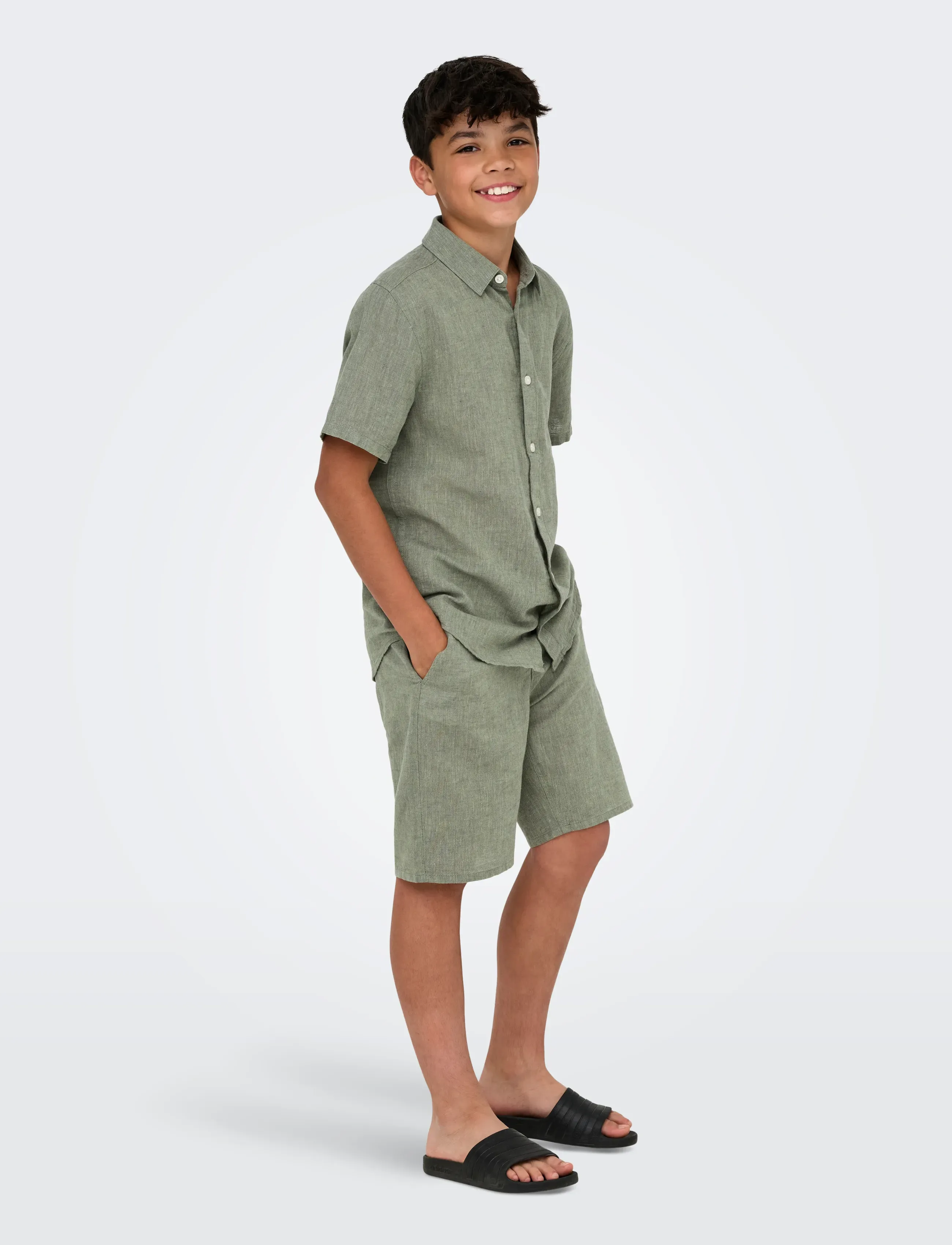 ONLY & SONS - OSJCAIDEN LIFE SS SOLID LINEN SHIRT WVN - lühikeste varrukatega särgid - swamp - 4