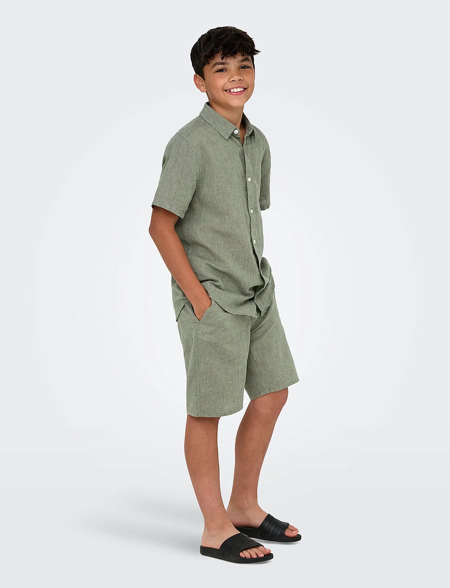ONLY & SONS - OSJCAIDEN LIFE SS SOLID LINEN SHIRT WVN - lühikeste varrukatega särgid - swamp - 4
