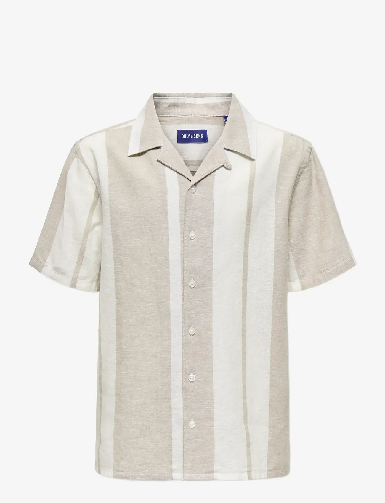 ONLY & SONS - OSJCAIDEN LIFE SS STRIPE LINEN RESORT WV - overhemden met korte mouwen - vintage khaki - 0