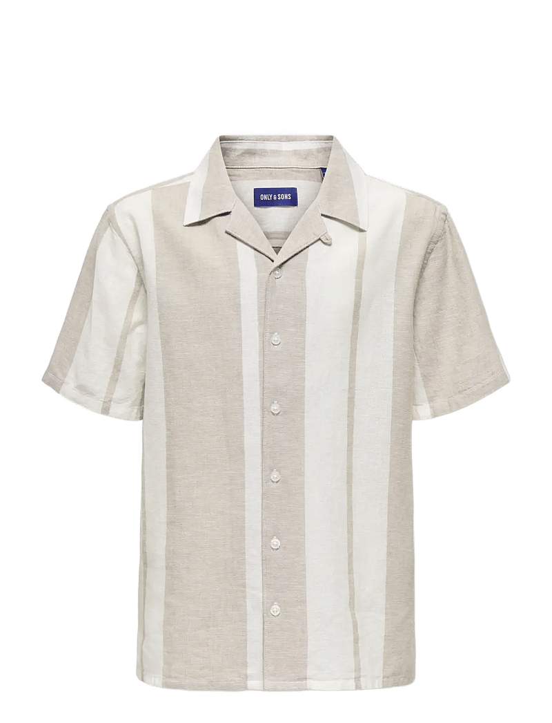 ONLY & SONS - OSJCAIDEN LIFE SS STRIPE LINEN RESORT WV - overhemden met korte mouwen - vintage khaki - 0