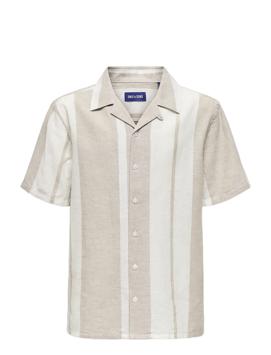 ONLY & SONS - OSJCAIDEN LIFE SS STRIPE LINEN RESORT WV - krekli ar īsām piedurknēm - vintage khaki - 0