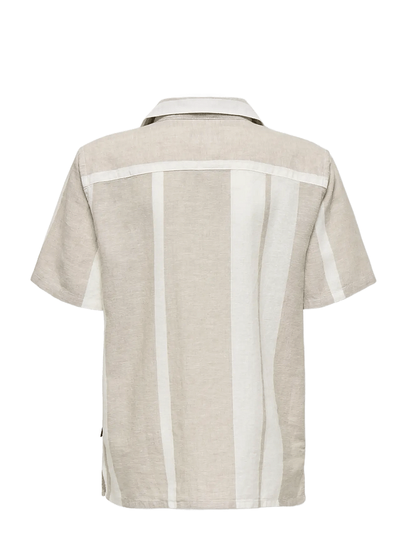 ONLY & SONS - OSJCAIDEN LIFE SS STRIPE LINEN RESORT WV - overhemden met korte mouwen - vintage khaki - 1