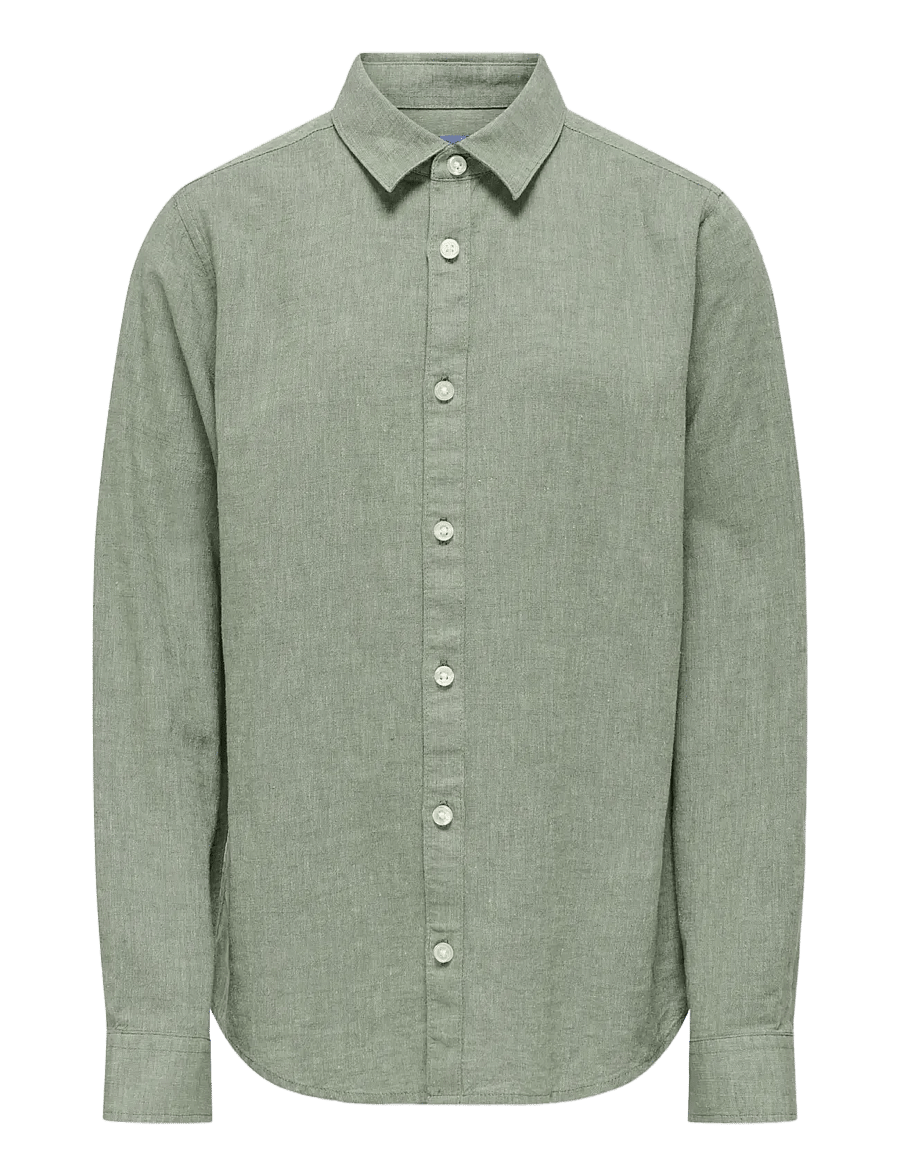 ONLY & SONS - OSJCAIDEN LIFE LS LINEN SHIRT WN NOOS - langærmede skjorter - swamp - 1