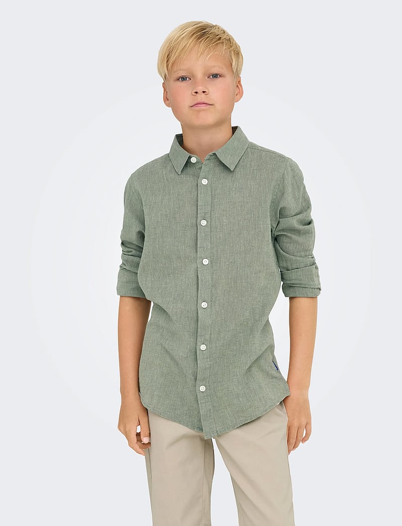 ONLY & SONS - OSJCAIDEN LIFE LS LINEN SHIRT WN NOOS - langærmede skjorter - swamp - 0