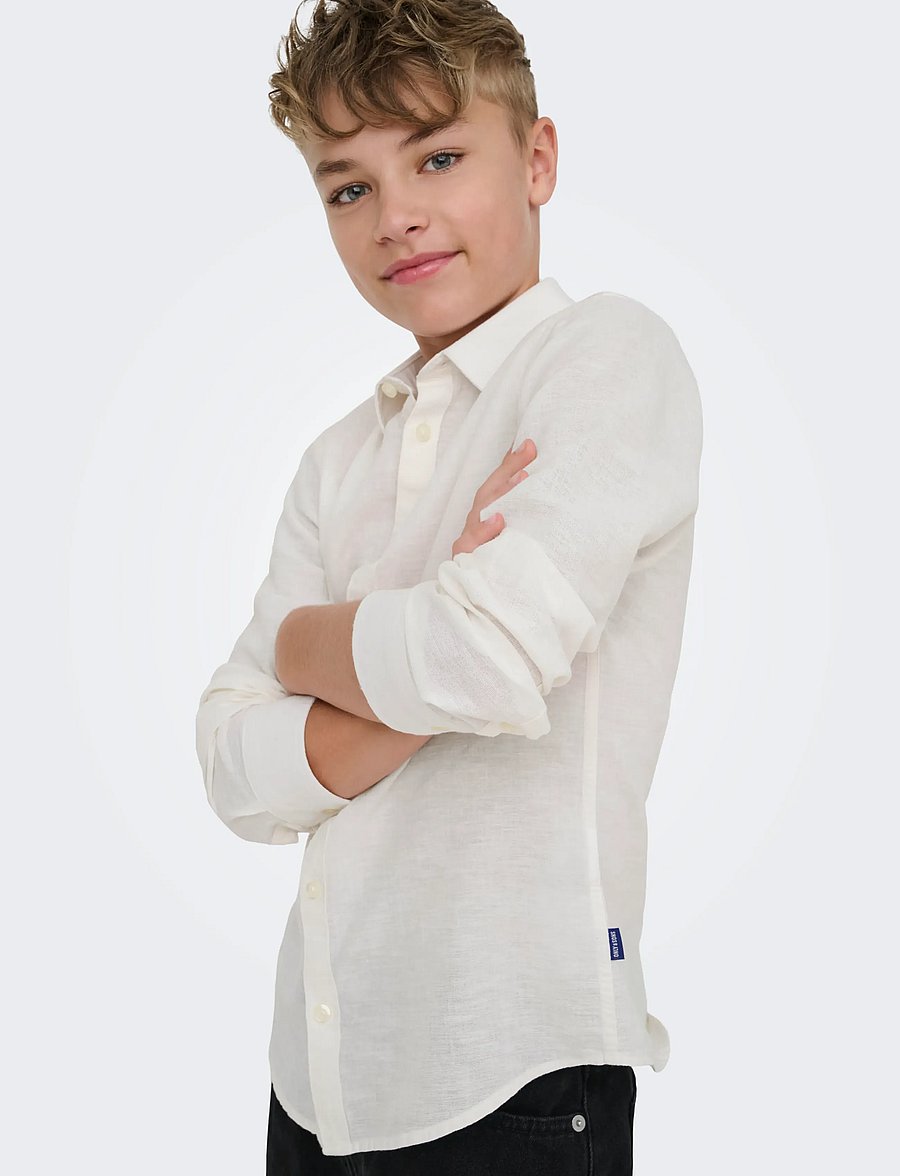 ONLY & SONS - OSJCAIDEN LIFE LS LINEN SHIRT WN NOOS - langærmede skjorter - white - 5