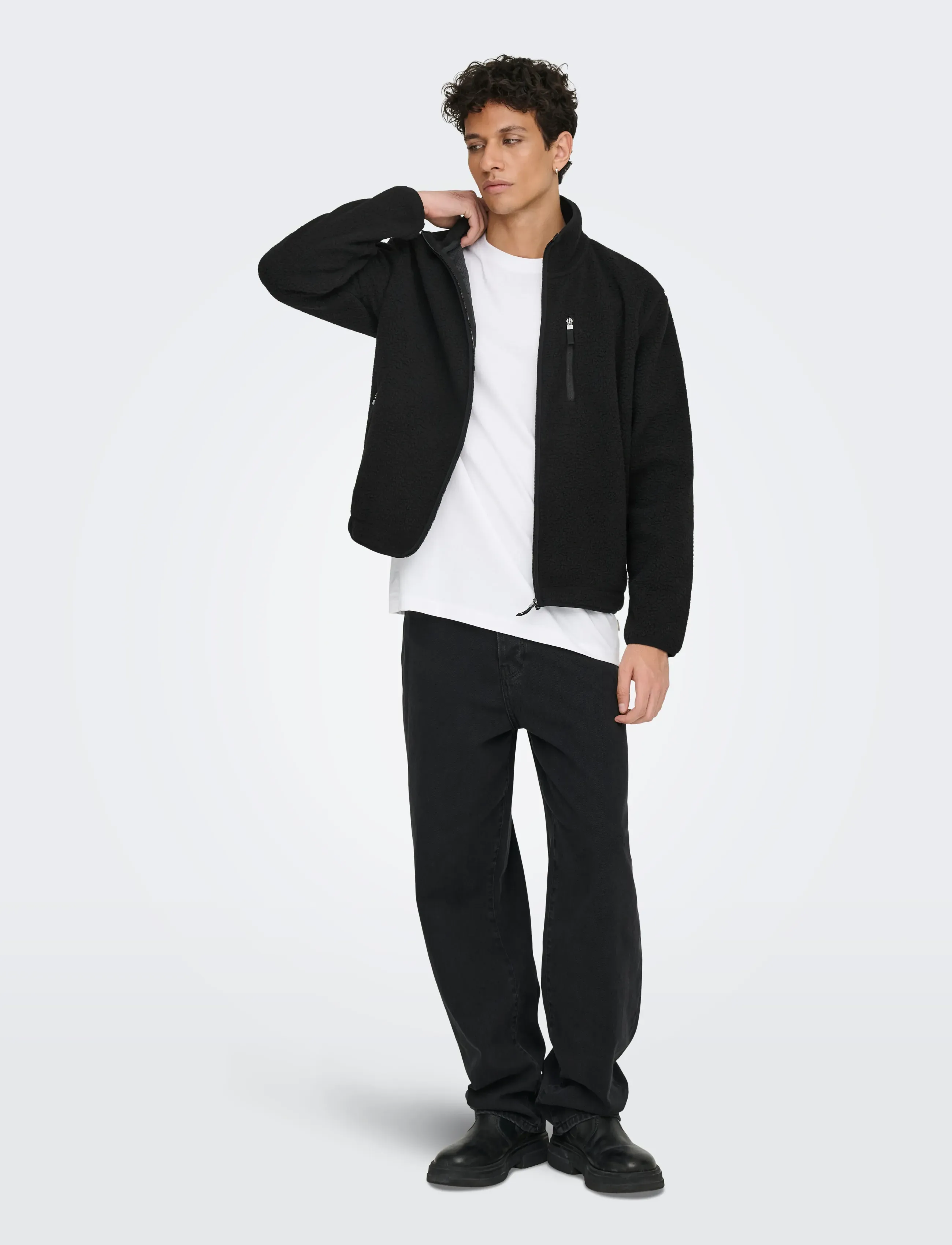ONLY & SONS ONSSEB LIFE SHERPA JACKET OTW - ONLY & SONS - BLACK / black