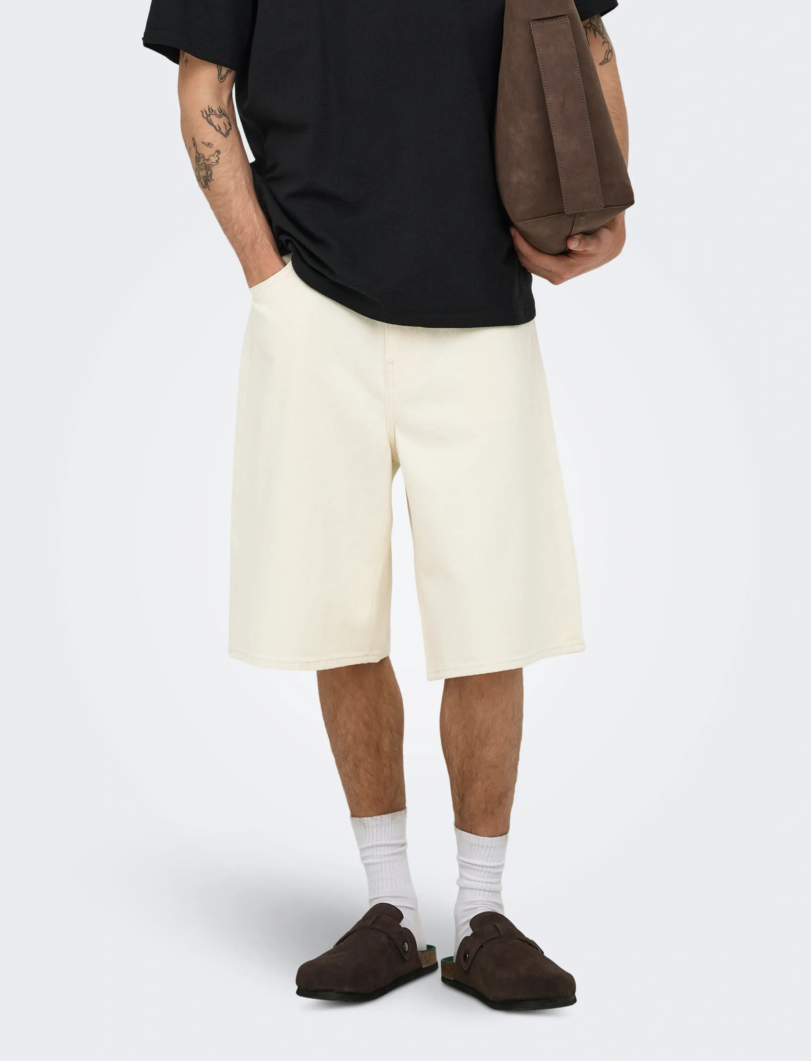 ONLY & SONS Onscarl Balloon Ecru 4145 Pim Dnm Shorts, XL, Weiß - Denim Männerswear