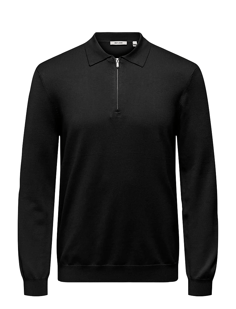ONLY & SONS - ONSWYLER LIFE REG 14 HALF ZIP POLO KNIT - stickade pikéer - black - 0