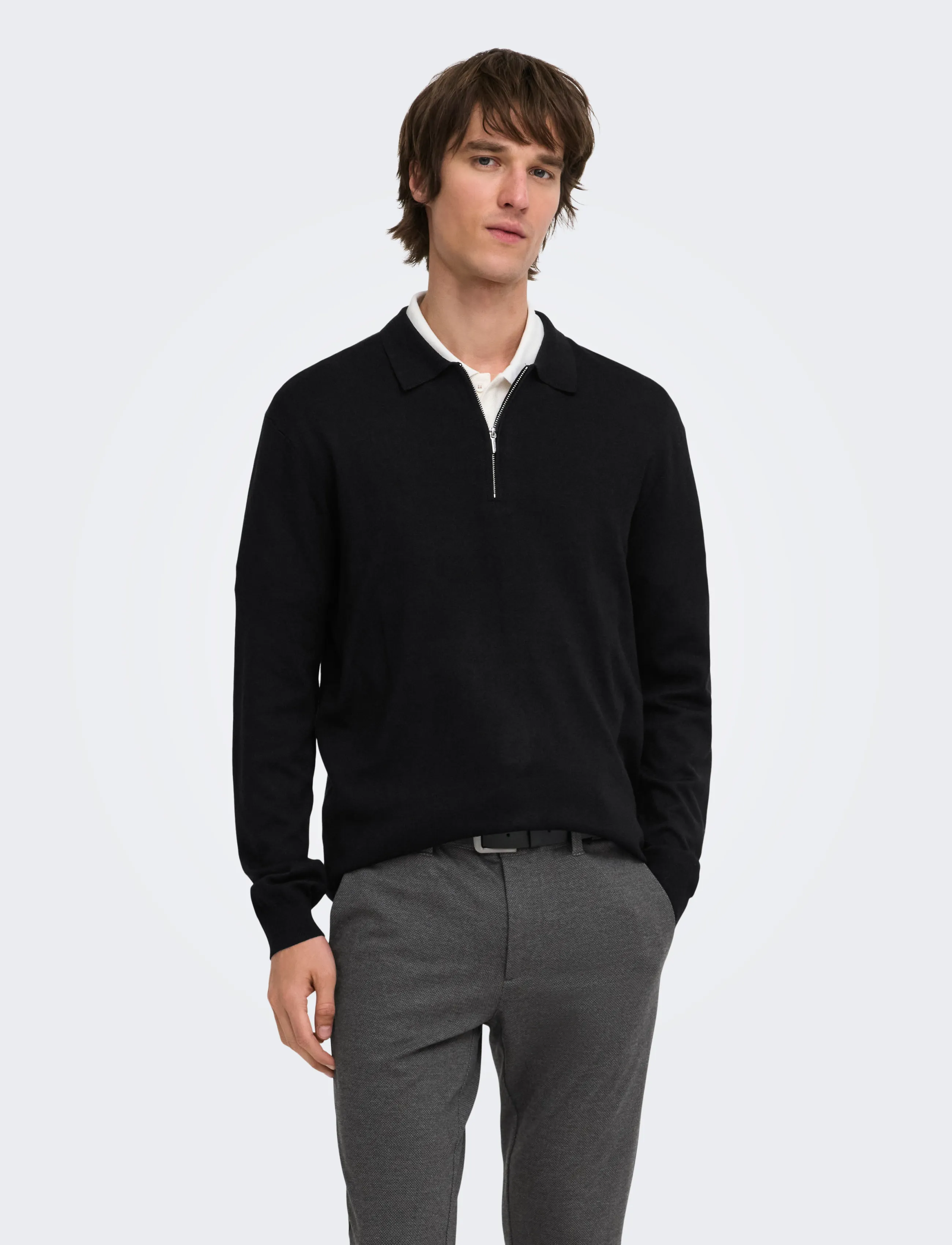 ONLY & SONS Onswyler Life Reg 14 Half Zip Polo Knit, Mænd, Halv Lynlås Strikpolo, Sort, Str: M