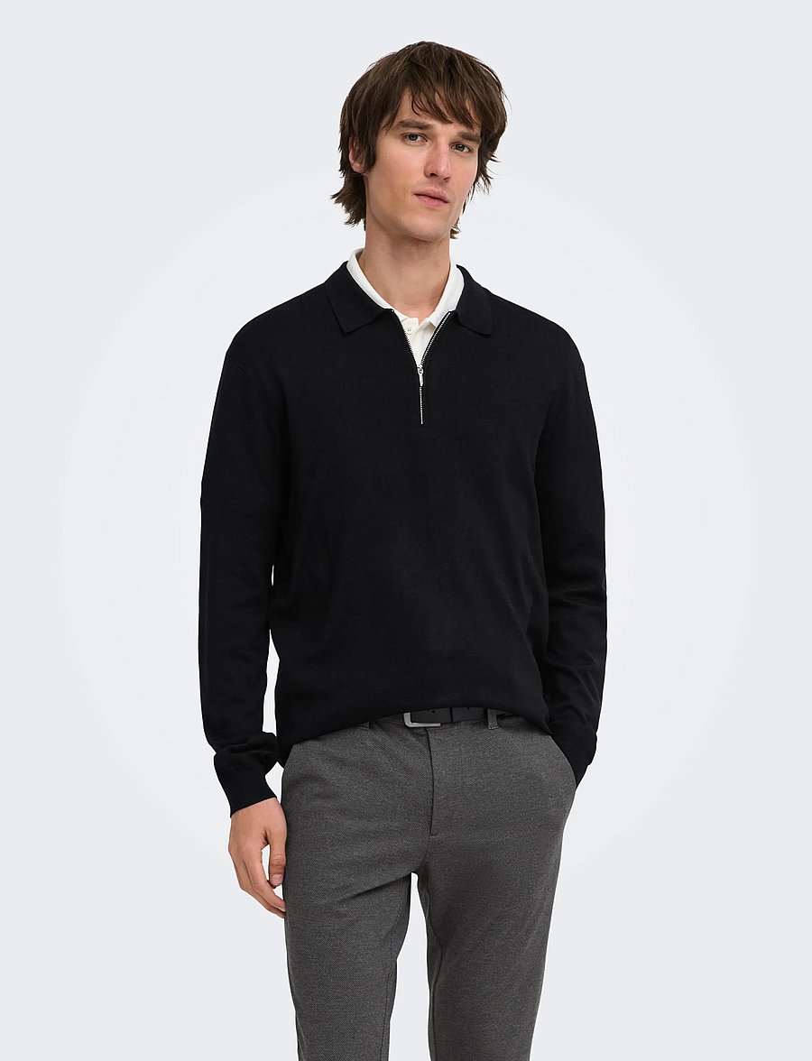 ONLY & SONS - ONSWYLER LIFE REG 14 HALF ZIP POLO KNIT - pitkähihaiset neulepoolot - black - 0
