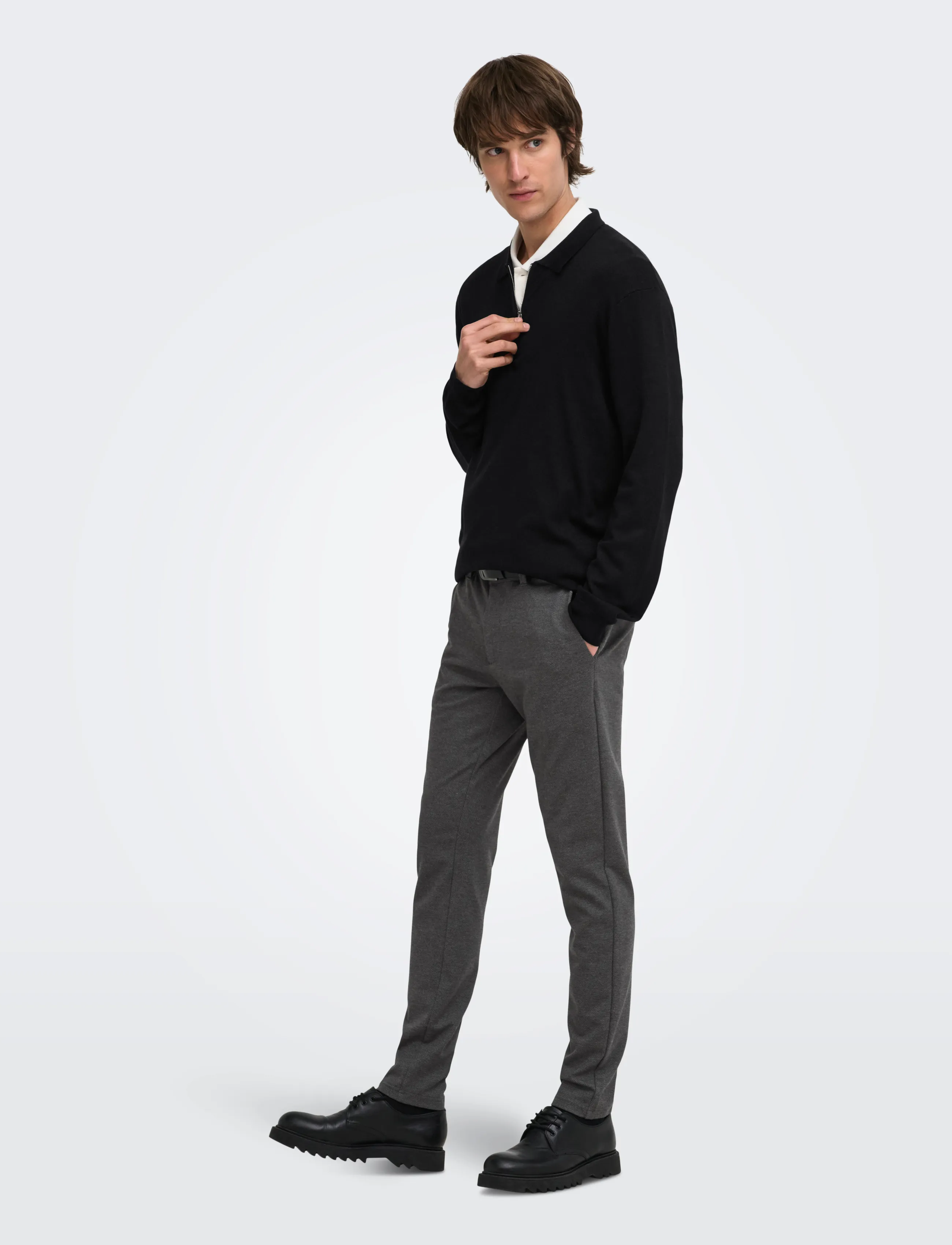ONLY & SONS - ONSWYLER LIFE REG 14 HALF ZIP POLO KNIT - pitkähihaiset neulepoolot - black - 4