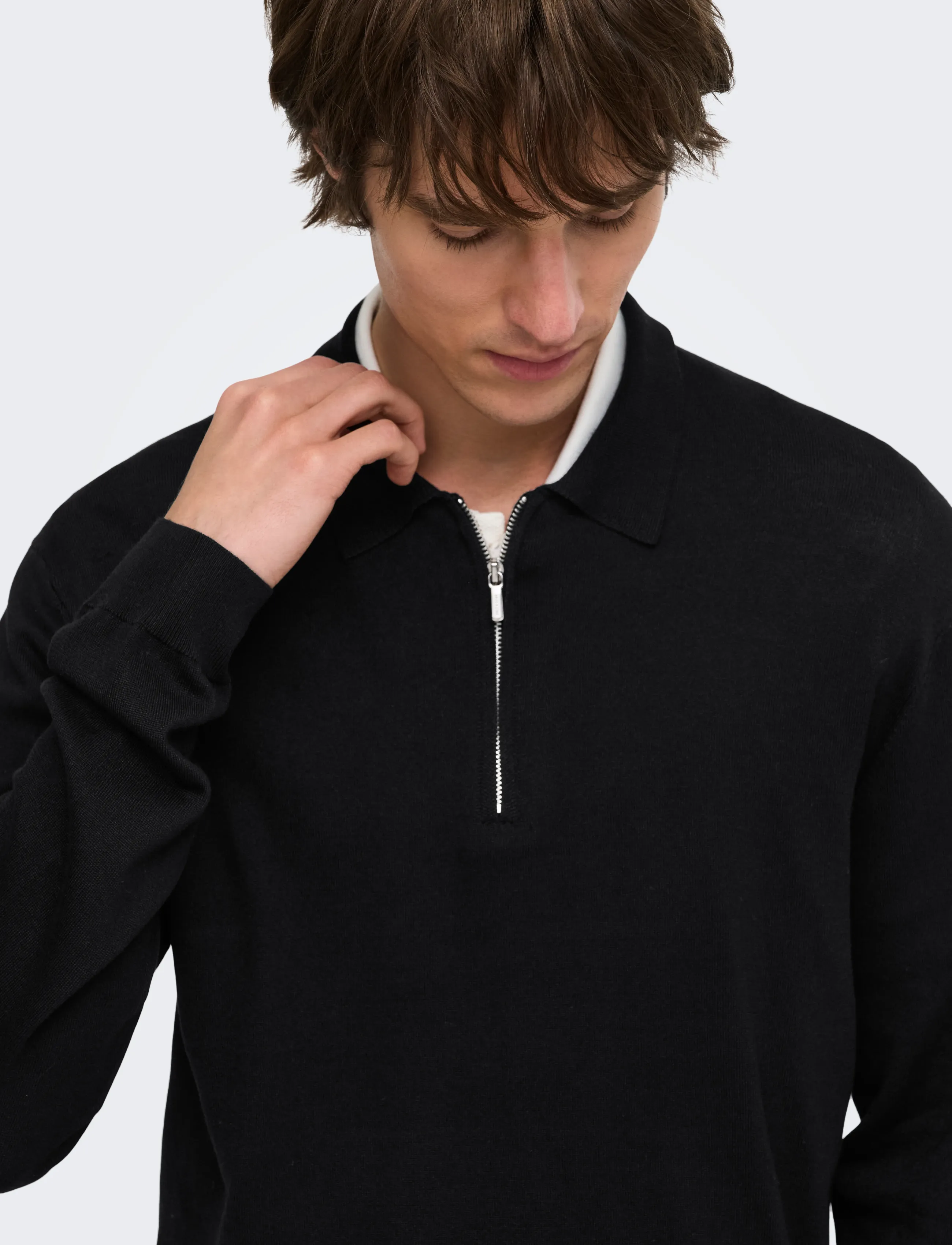 ONLY & SONS - ONSWYLER LIFE REG 14 HALF ZIP POLO KNIT - pitkähihaiset neulepoolot - black - 5