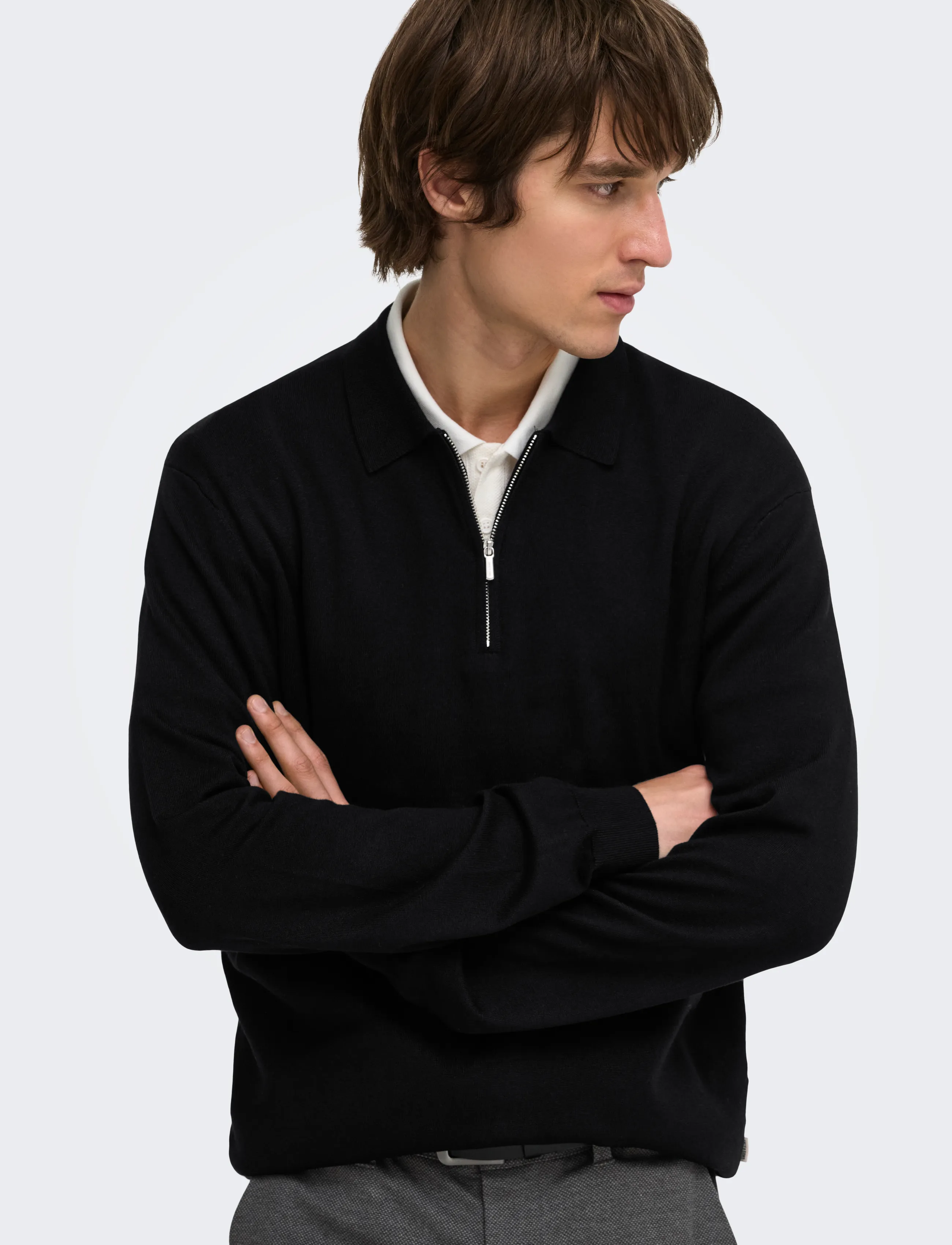 ONLY & SONS ONSWYLER LIFE REG 14 HALF ZIP POLO KNIT - Kläder - BLACK / black